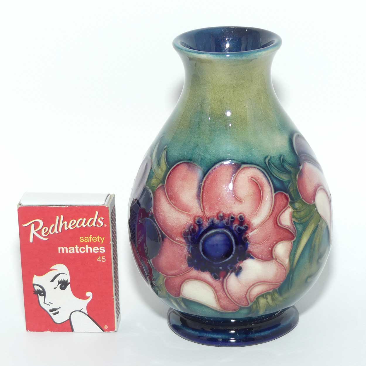 Walter Moorcroft Anemone on Green to Blue ground small vase | Shape 7/4