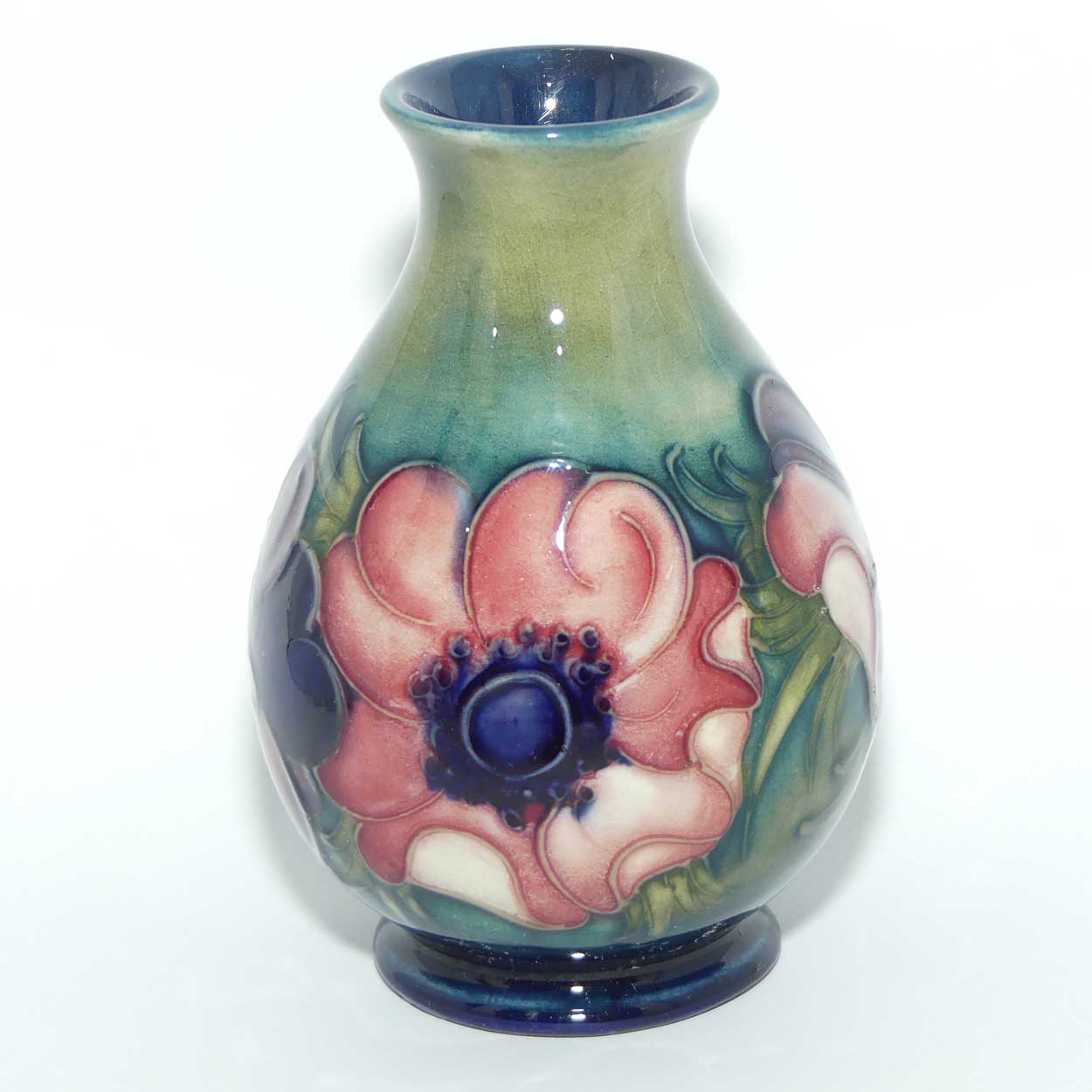 Walter Moorcroft Anemone on Green to Blue ground small vase | Shape 7/4