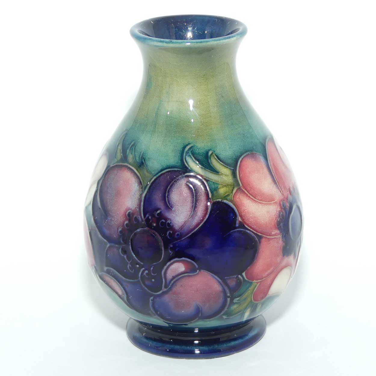 Walter Moorcroft Anemone on Green to Blue ground small vase | Shape 7/4