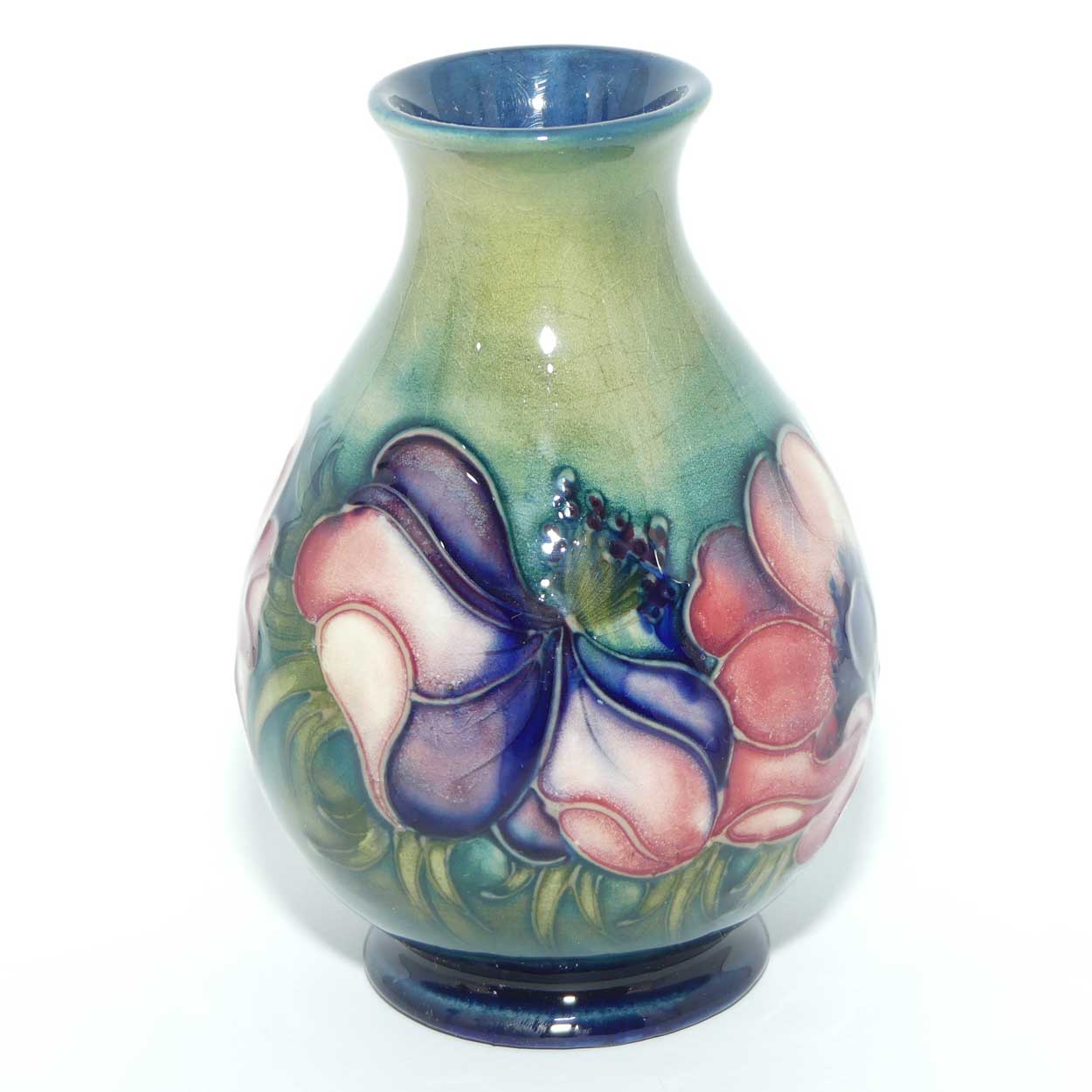 Walter Moorcroft Anemone on Green to Blue ground small vase | Shape 7/4