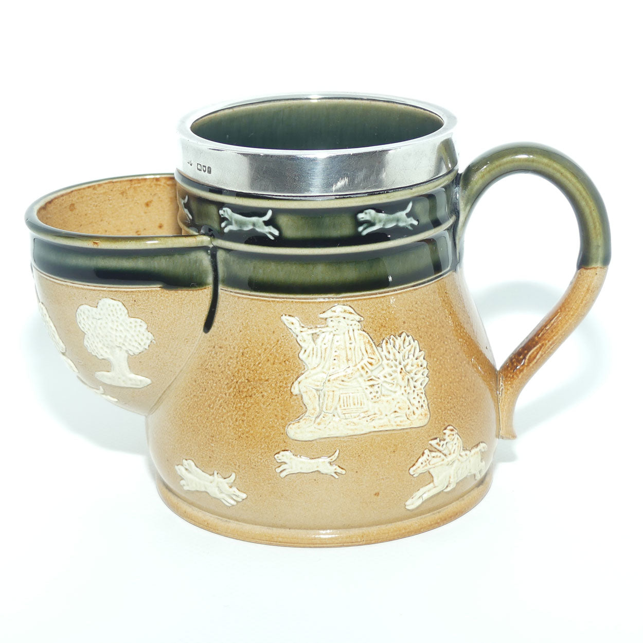 Doulton Lambeth Harvest Hunting Shaving mug with Sterling Silver rim | London 1901