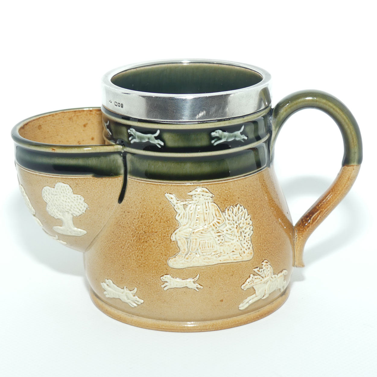 Doulton Lambeth Harvest Hunting Shaving mug with Sterling Silver rim | London 1901