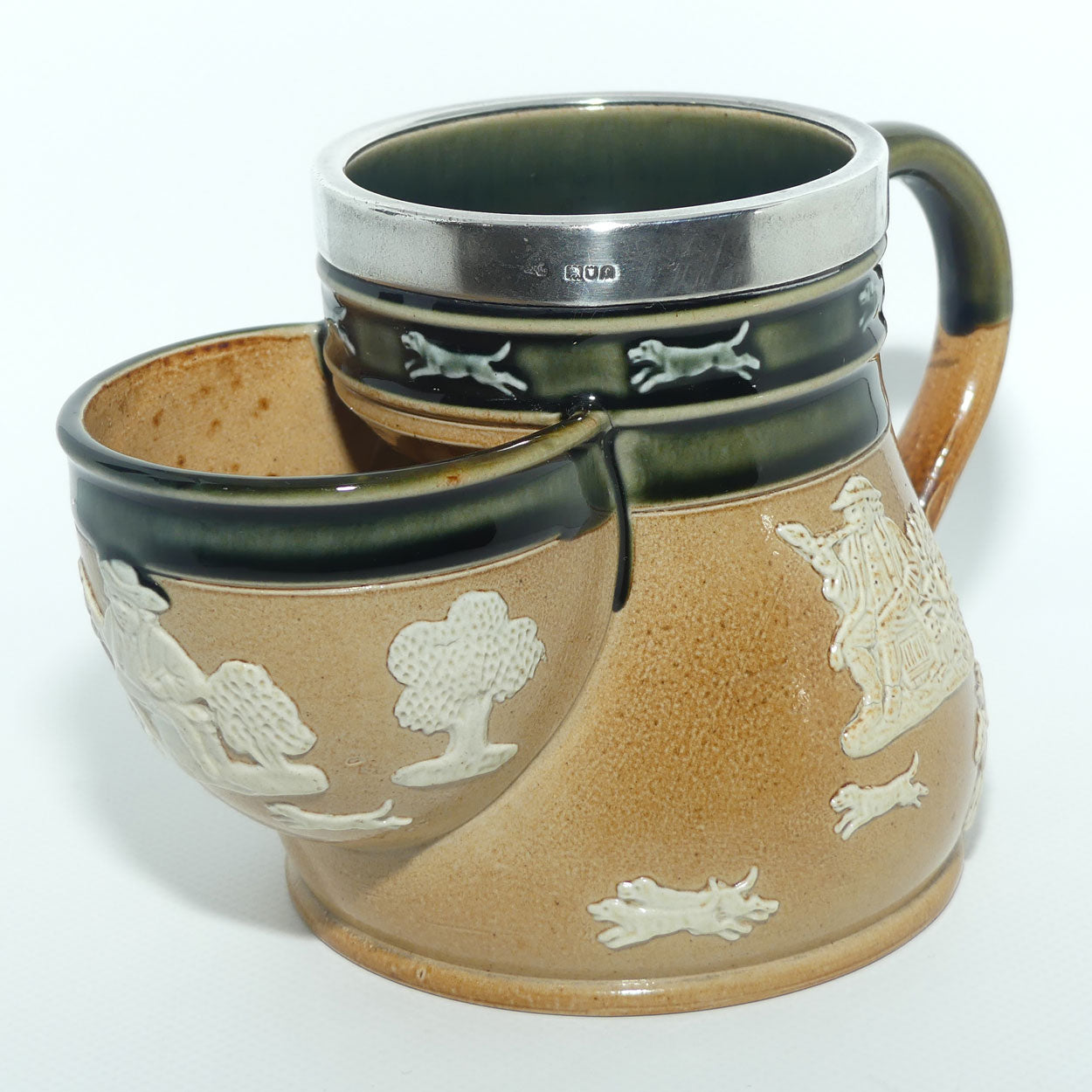 Doulton Lambeth Harvest Hunting Shaving mug with Sterling Silver rim | London 1901