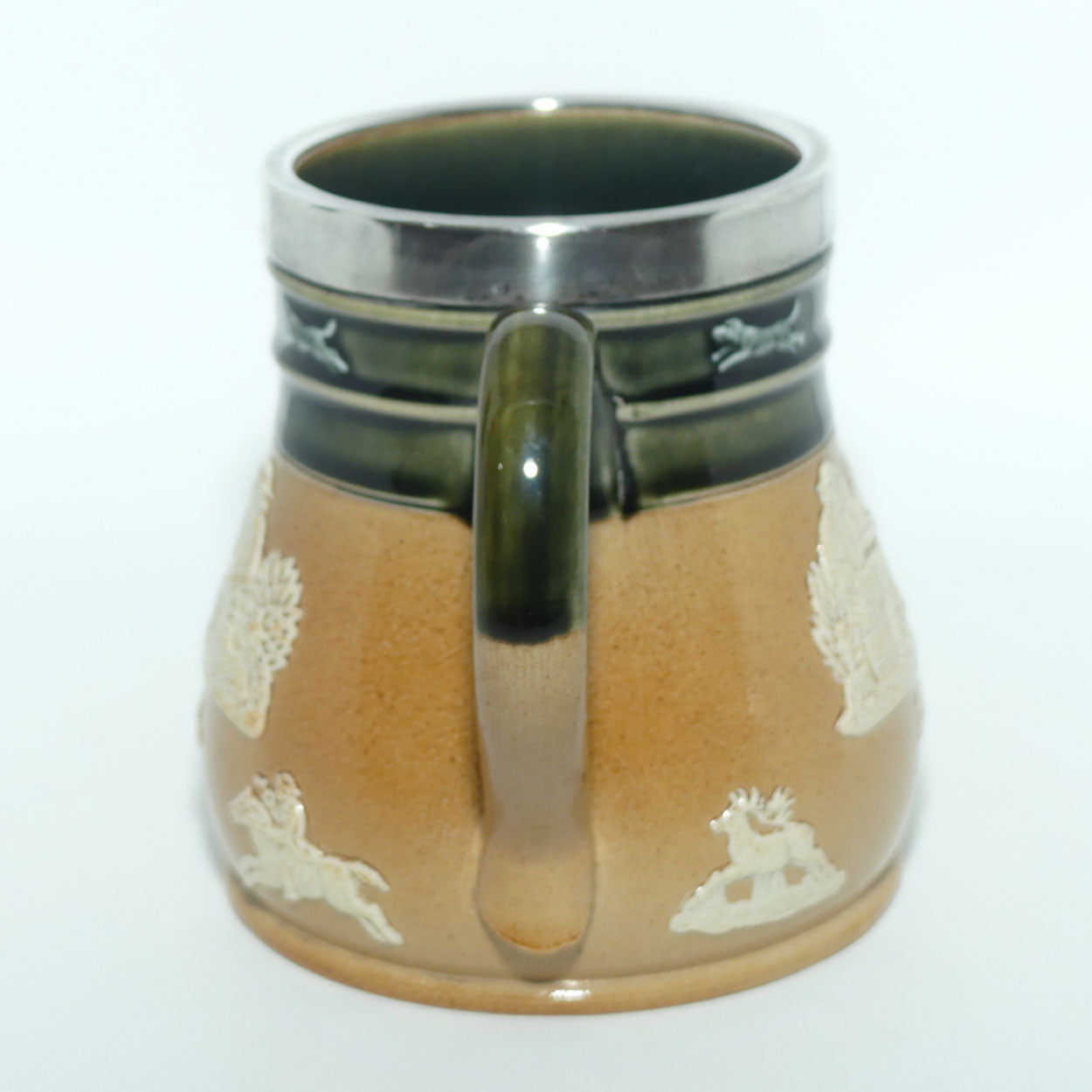 Doulton Lambeth Harvest Hunting Shaving mug with Sterling Silver rim | London 1901