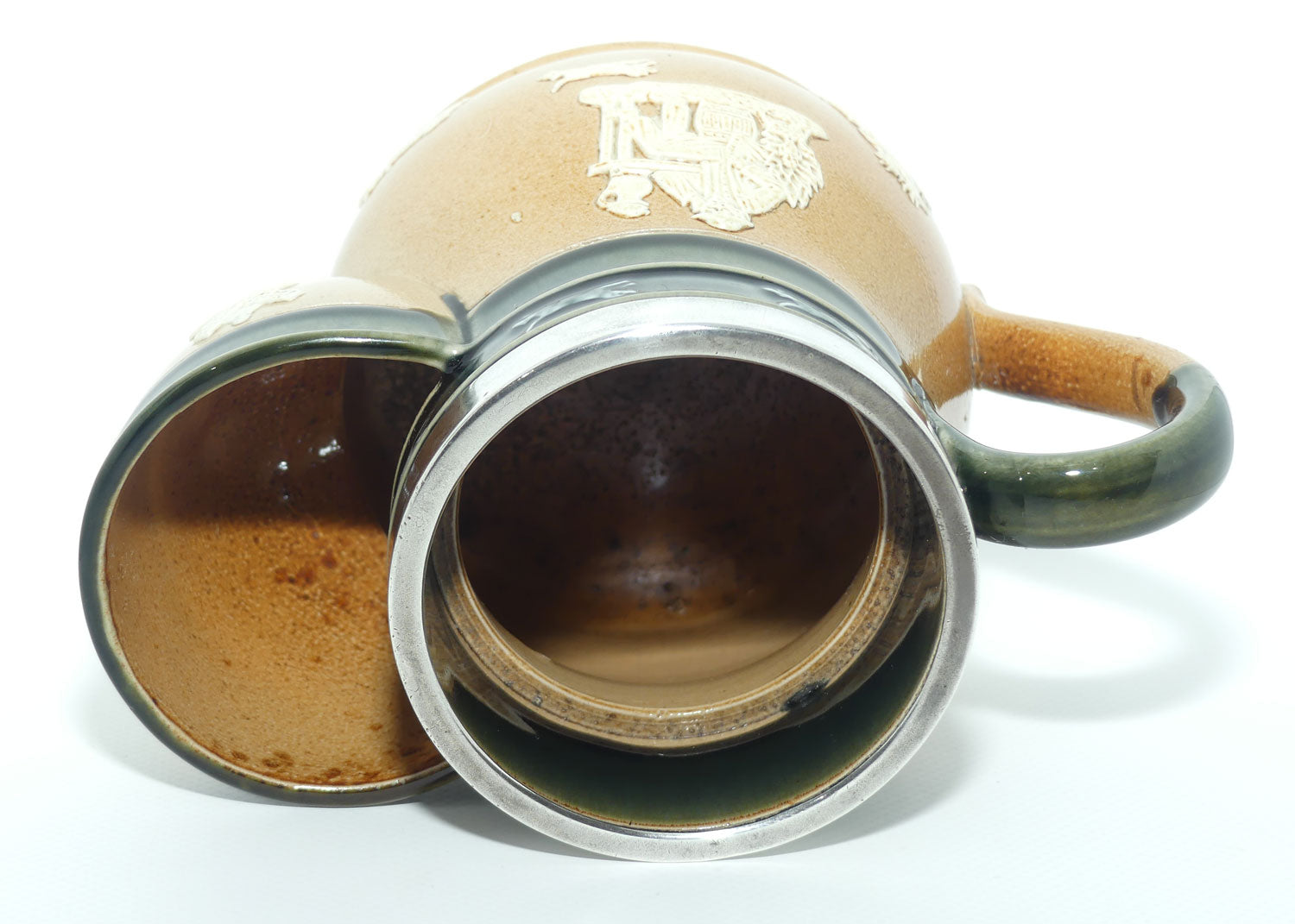 Doulton Lambeth Harvest Hunting Shaving mug with Sterling Silver rim | London 1901