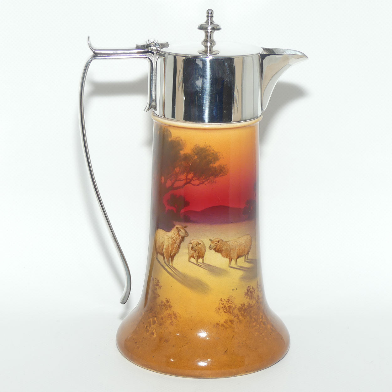 Royal Doulton hand painted Sheep claret jug with EPNS mounts