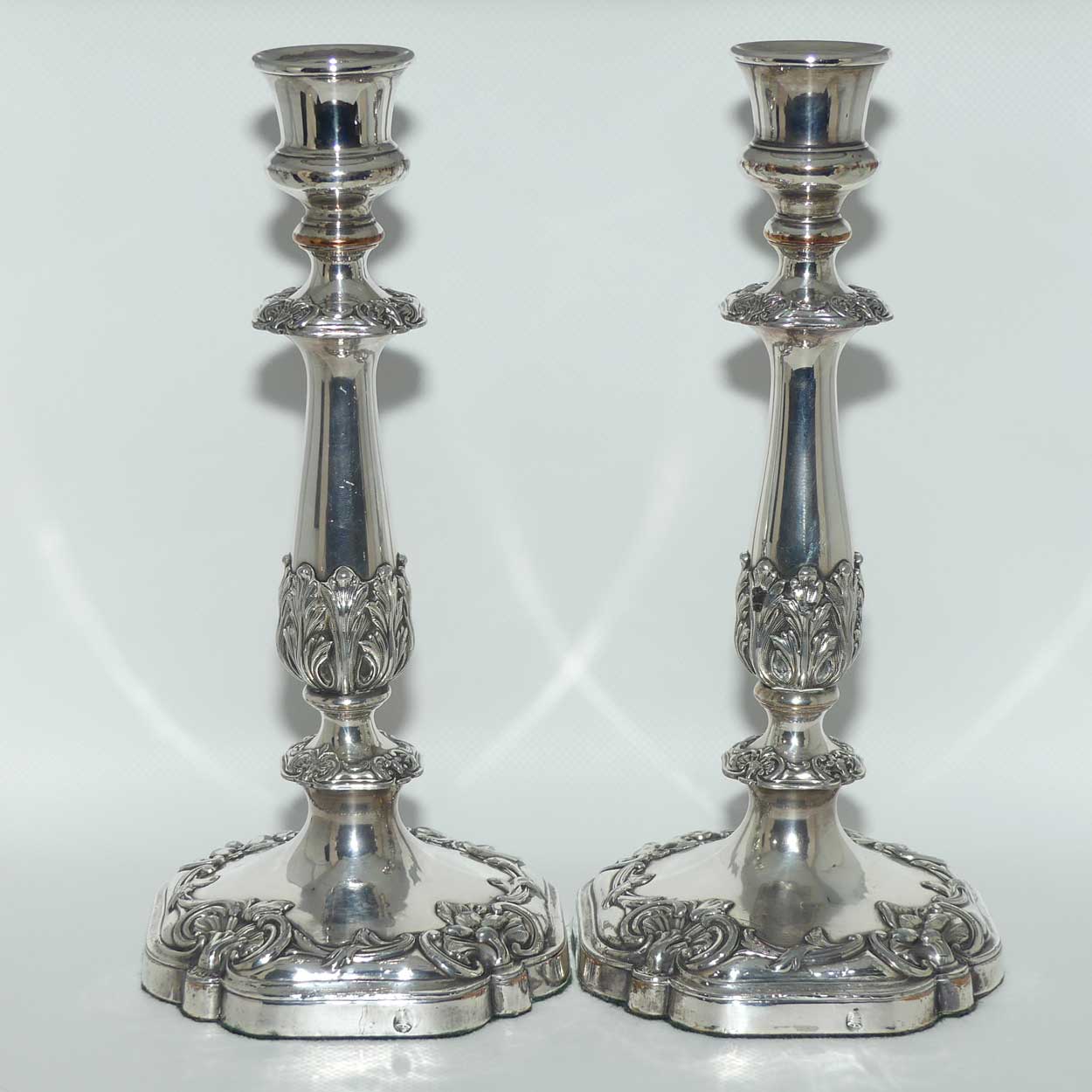 Pair of Georgian Old Sheffield Plate table candlesticks | Roberts, Smith & Co Sheffield