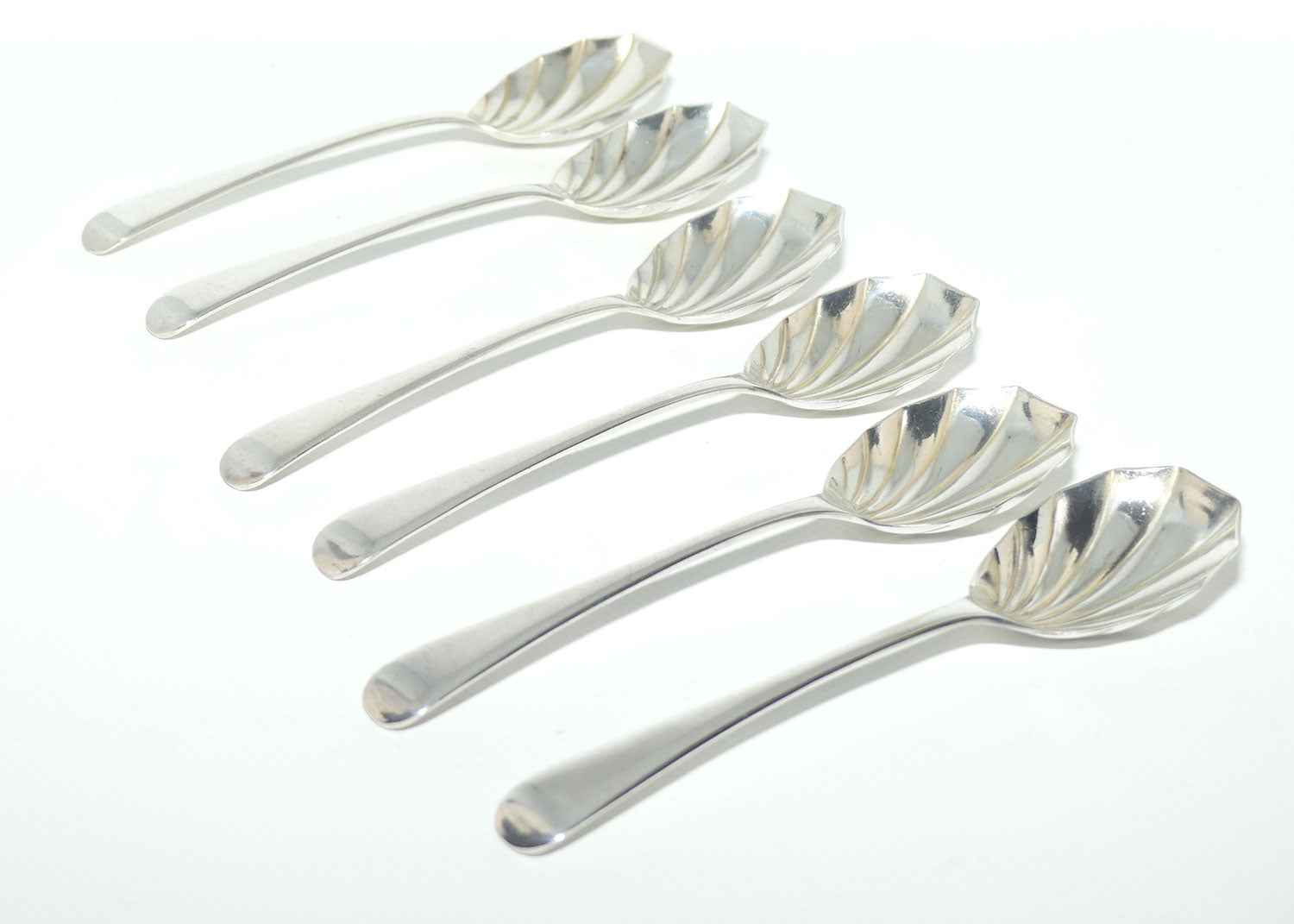 Set of 6 Sir John Bennett | Silver Plated Fan Bowl fruit spoons | 14.5cm