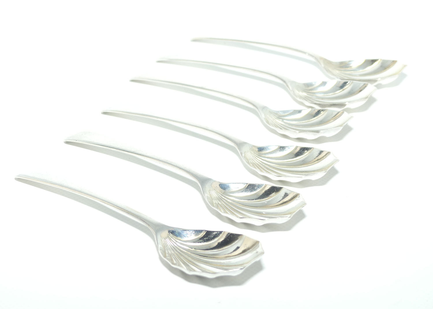 Set of 6 Sir John Bennett | Silver Plated Fan Bowl fruit spoons | 14.5cm