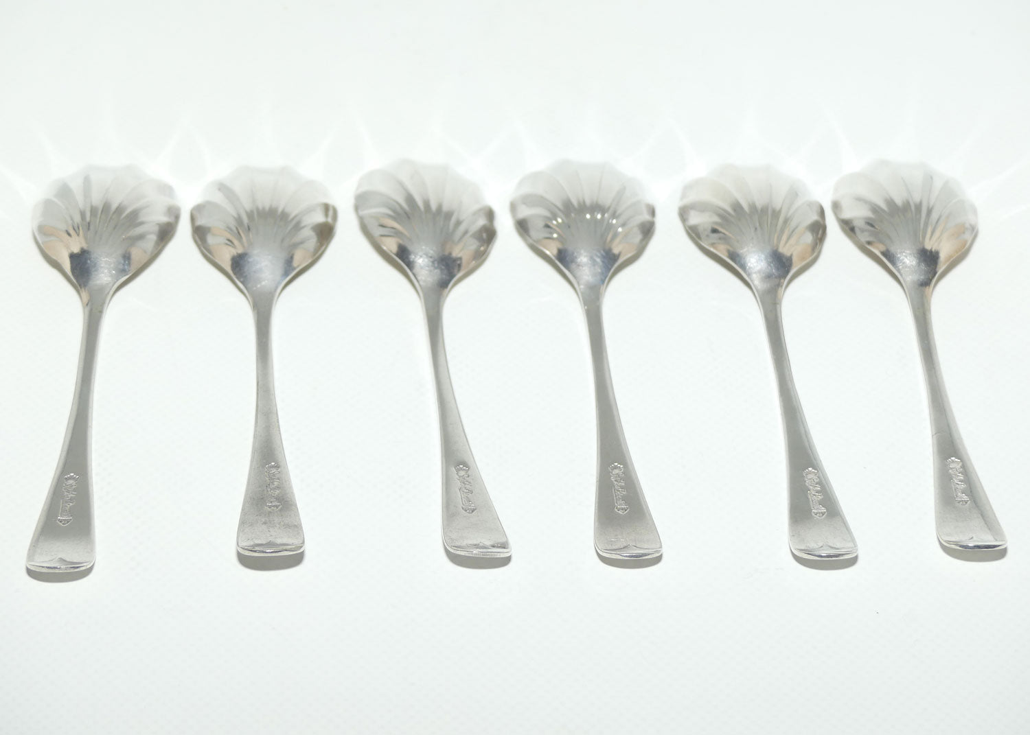 Set of 6 Sir John Bennett | Silver Plated Fan Bowl fruit spoons | 14.5cm