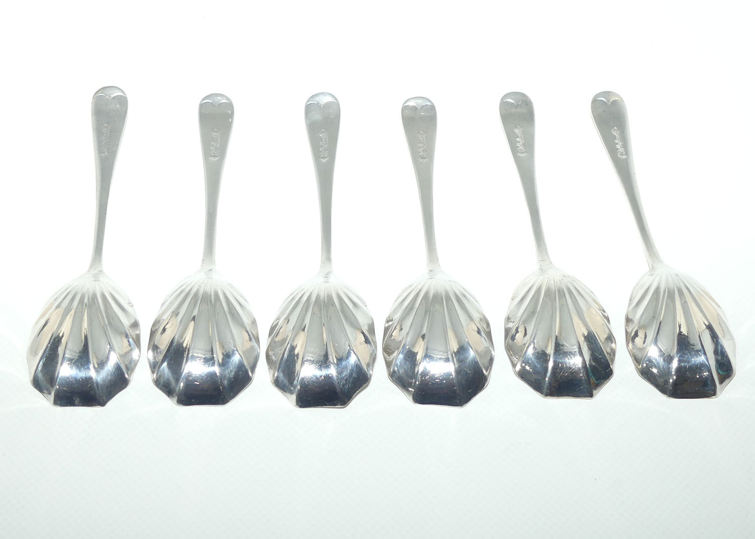Set of 6 Sir John Bennett | Silver Plated Fan Bowl fruit spoons | 14.5cm
