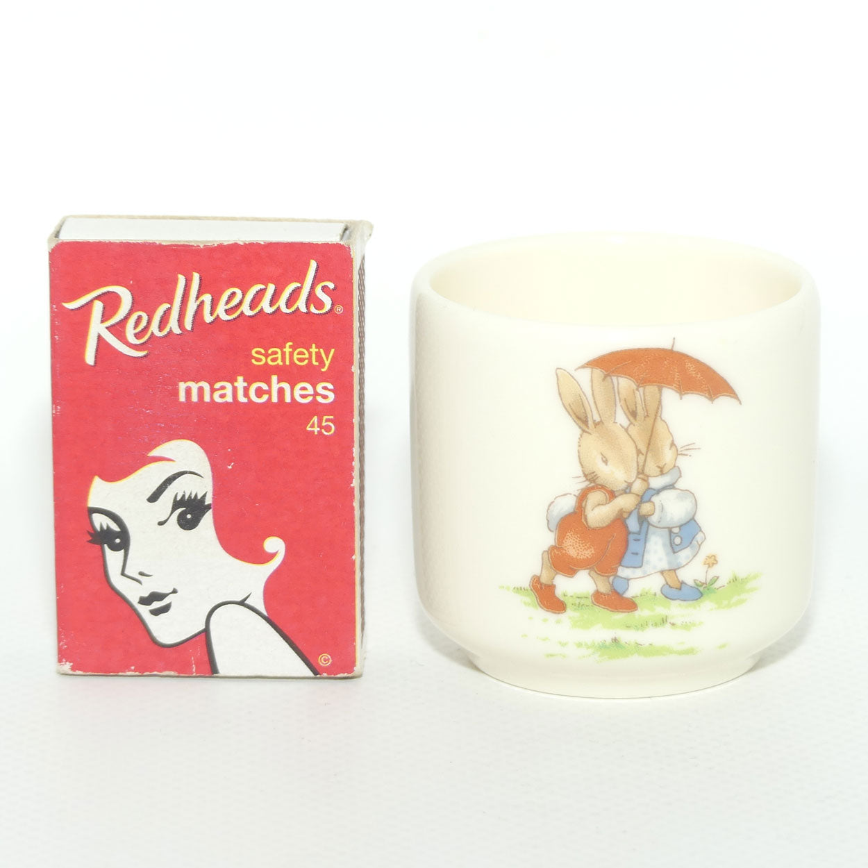 Royal Doulton Bunnykins egg cup | boxed | Sheltering under Umbrella | Drummer