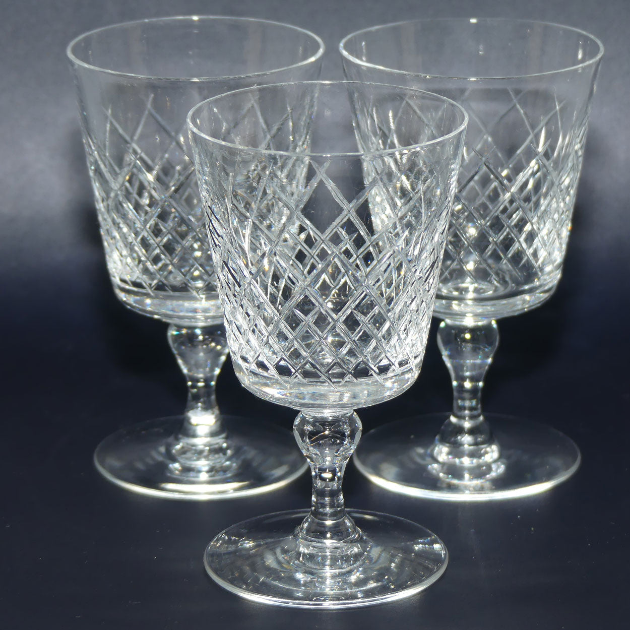 Pair of Webb Crystal fancy diamond cut wine glasses | 75ml | 3 for the price of 2