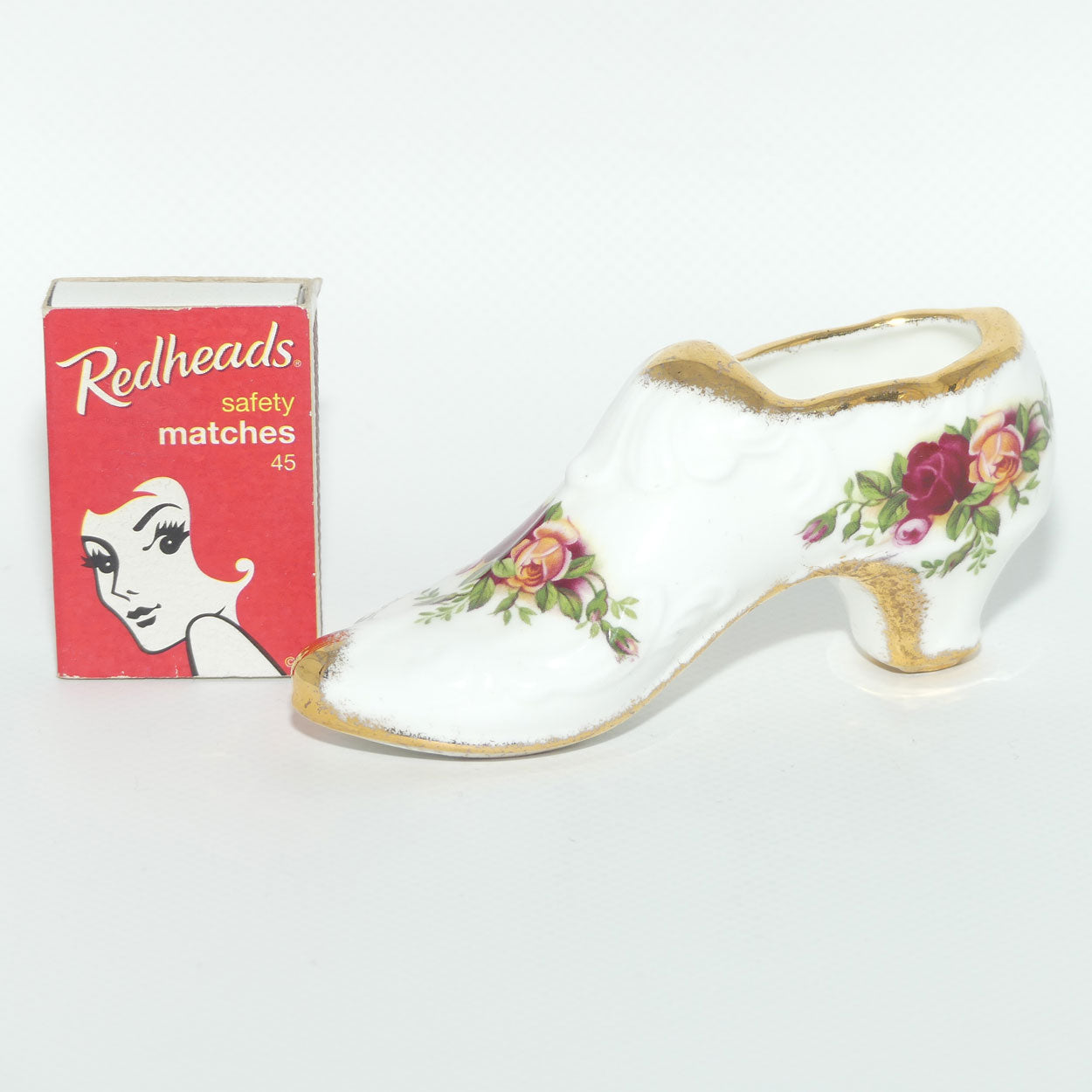 Royal Albert Bone China England Old Country Roses slipper | © Royal Albert Ltd 1962 stamp | #2