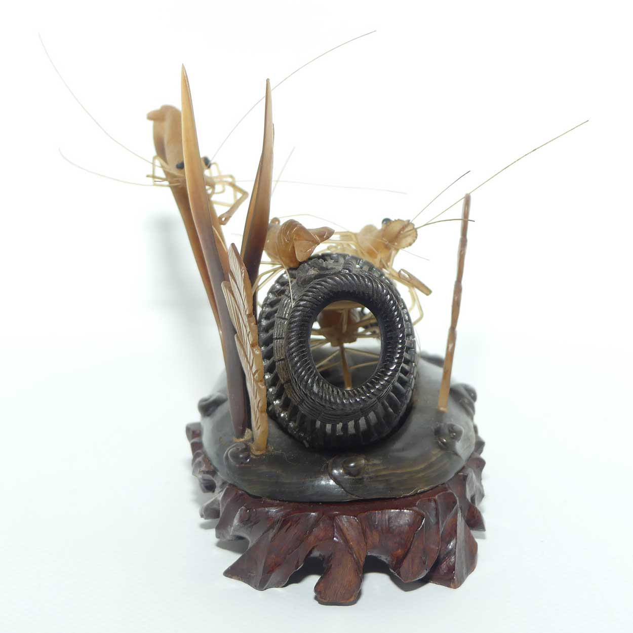 Chinese Carved Horn Shrimps figure | Shrimp in Trap