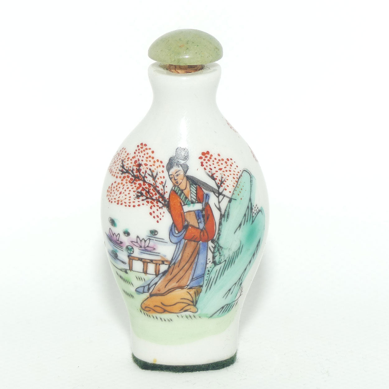 Chinese snuff bottle with greenstone stopper | Shy Maiden
