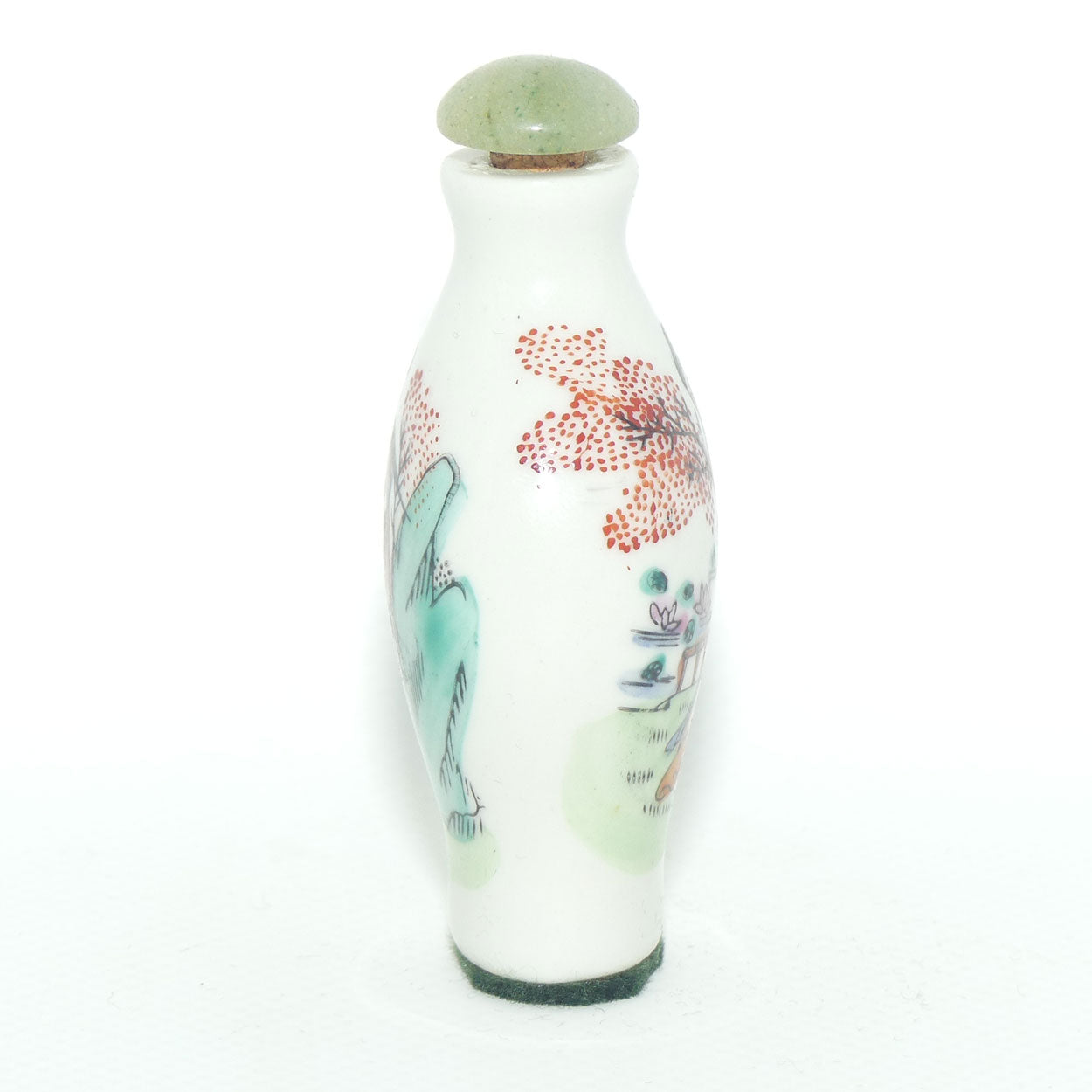 Chinese snuff bottle with greenstone stopper | Shy Maiden