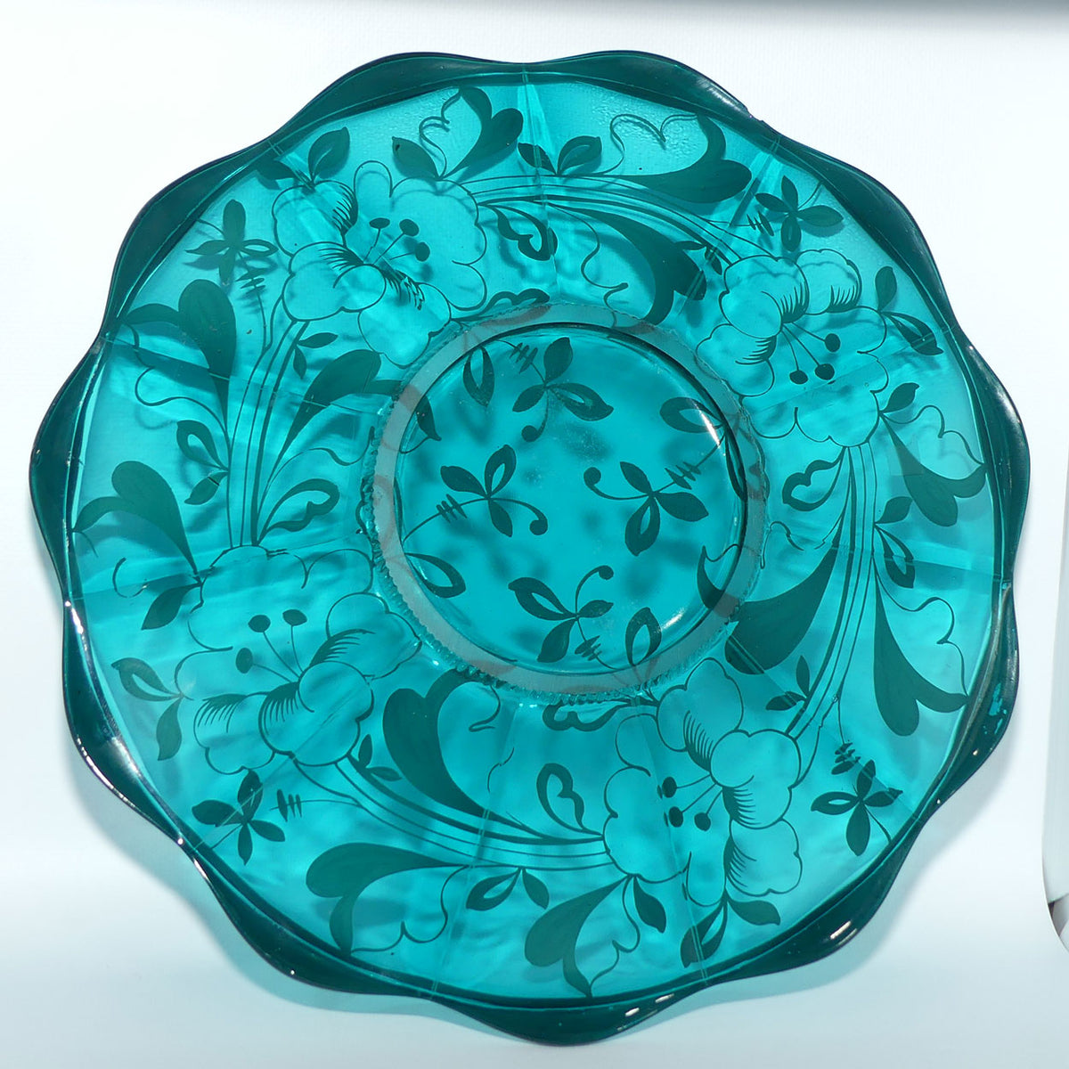 Turquoise Glass display plate overlaid with Painted Silver