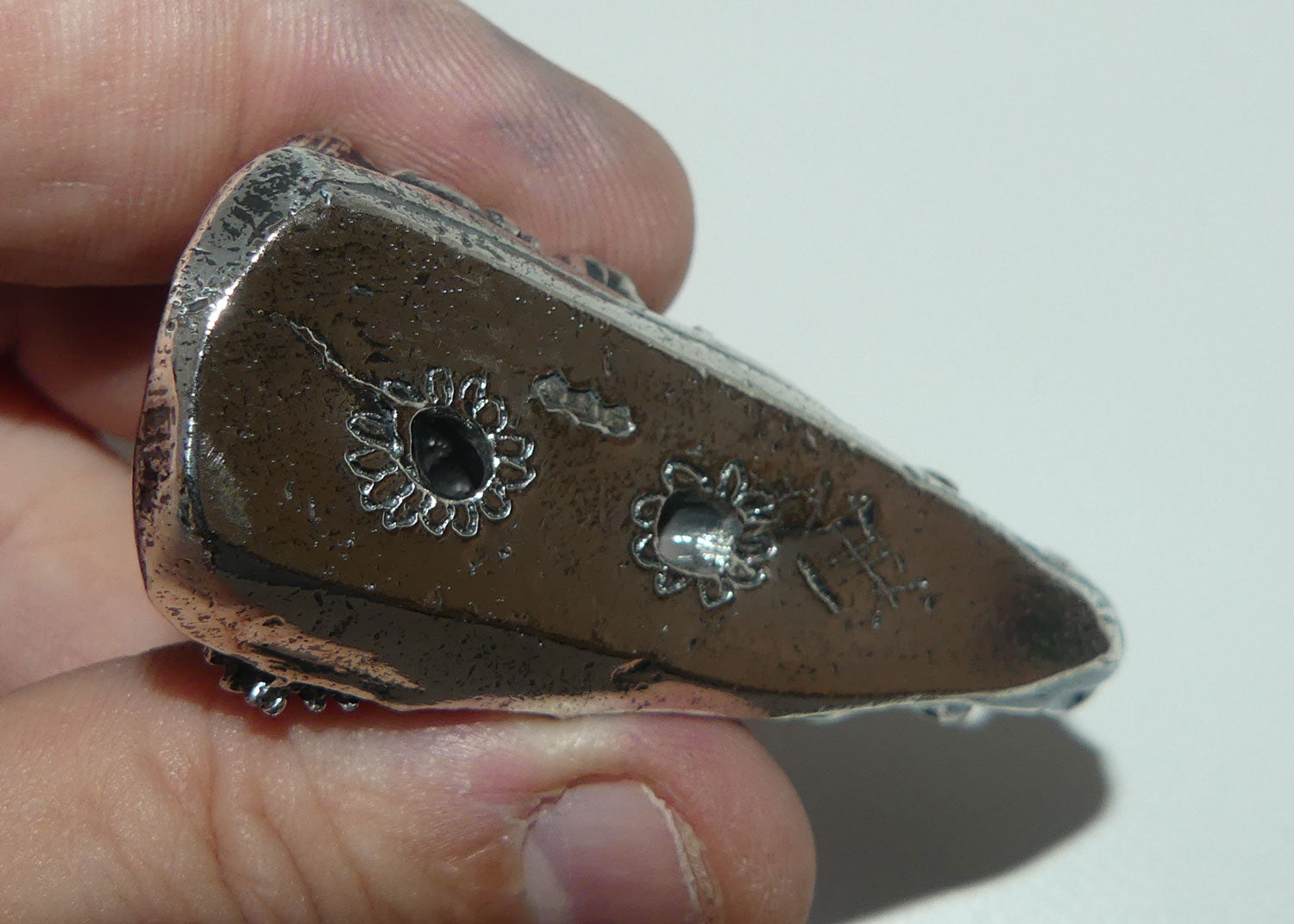 Japanese Meiji period Cast Silver Netsuke | Samurai on Horseback in Battle