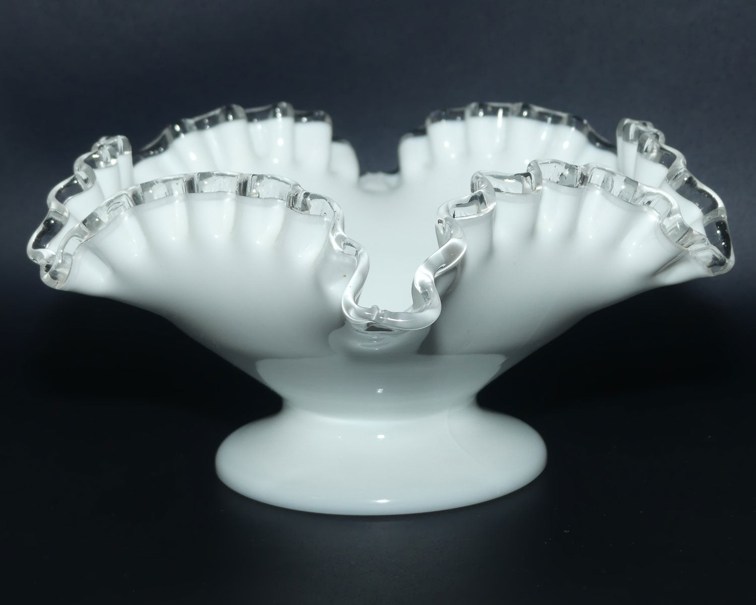 Vintage White with Clear Glass trim Silver Crest Fenton bowl