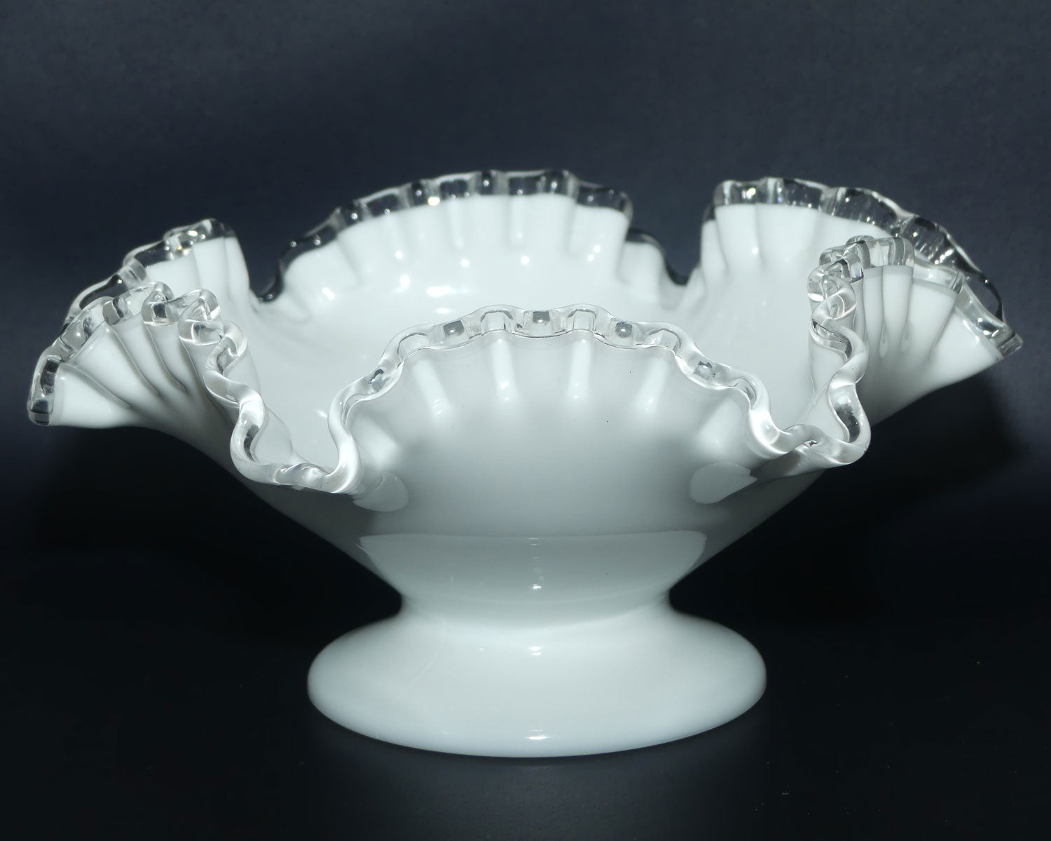 Vintage White with Clear Glass trim Silver Crest Fenton bowl