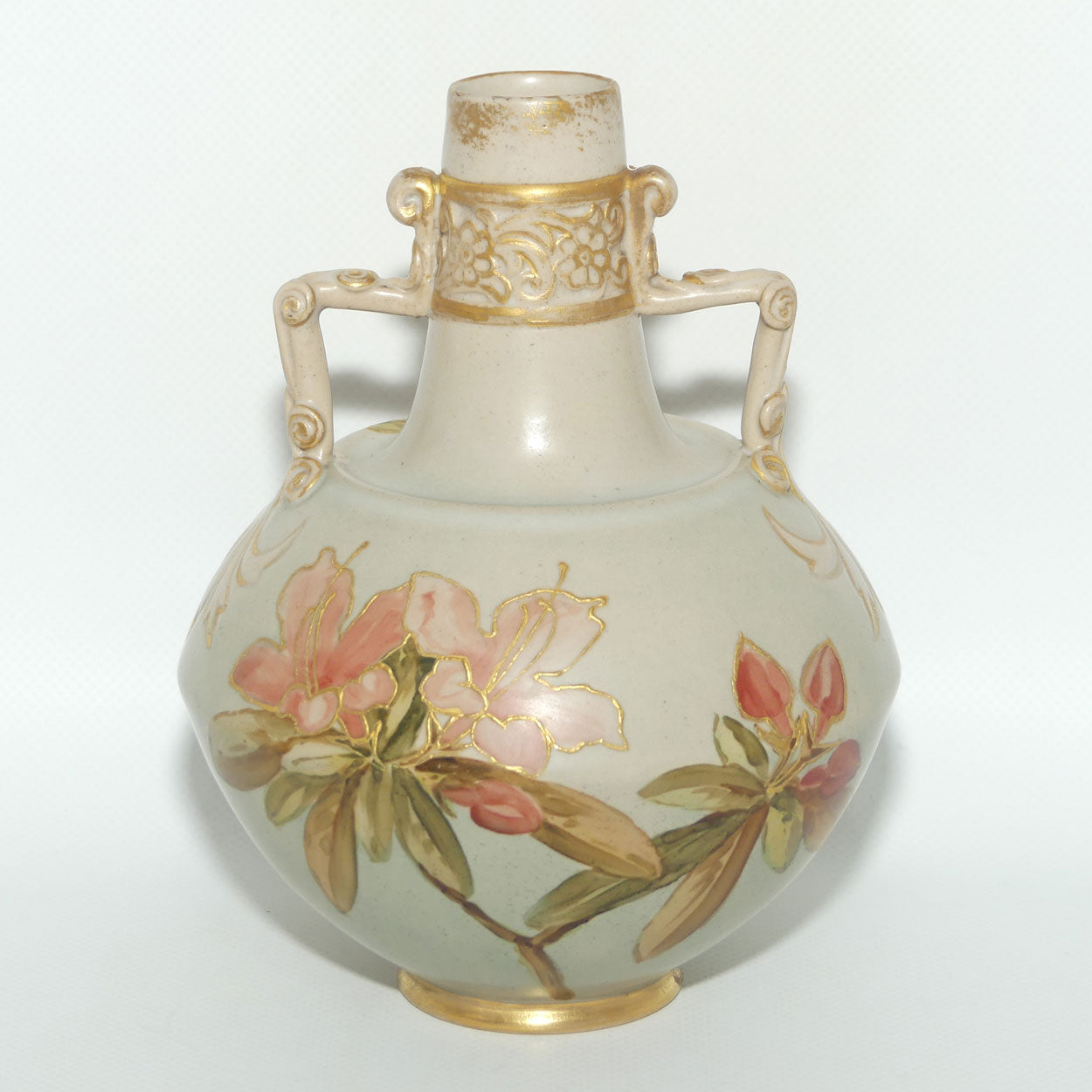 Doulton Lambeth Carrara Ware twin handle vase decorated with gilt tube lined Floral decoration | Eliza Simmance and Kate Rogers