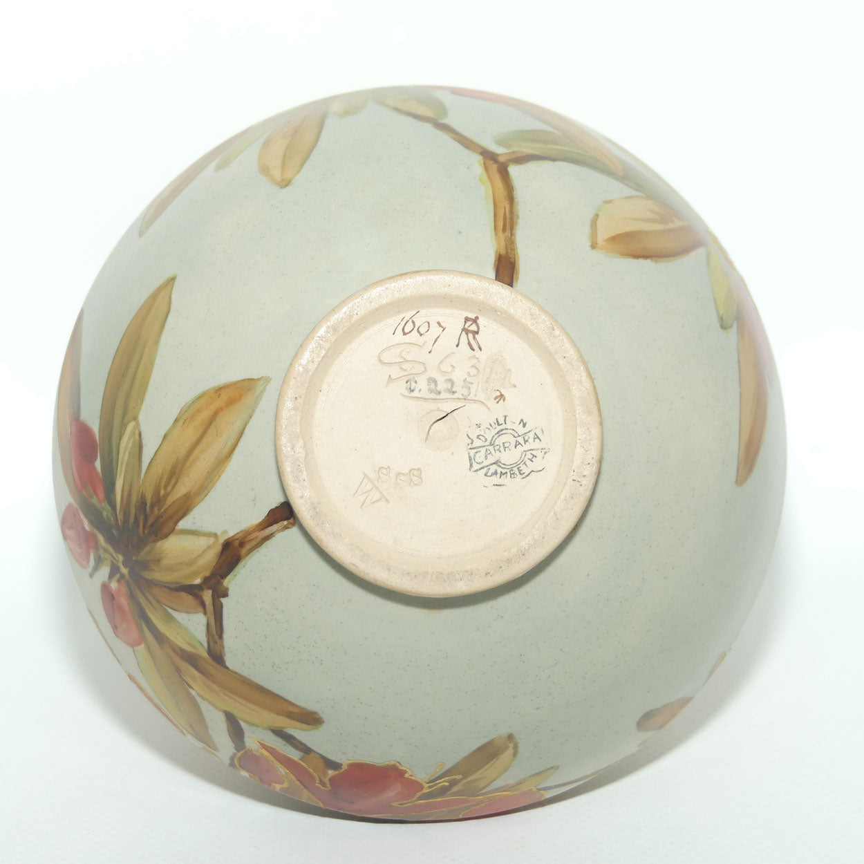 Doulton Lambeth Carrara Ware twin handle vase decorated with gilt tube lined Floral decoration | Eliza Simmance and Kate Rogers