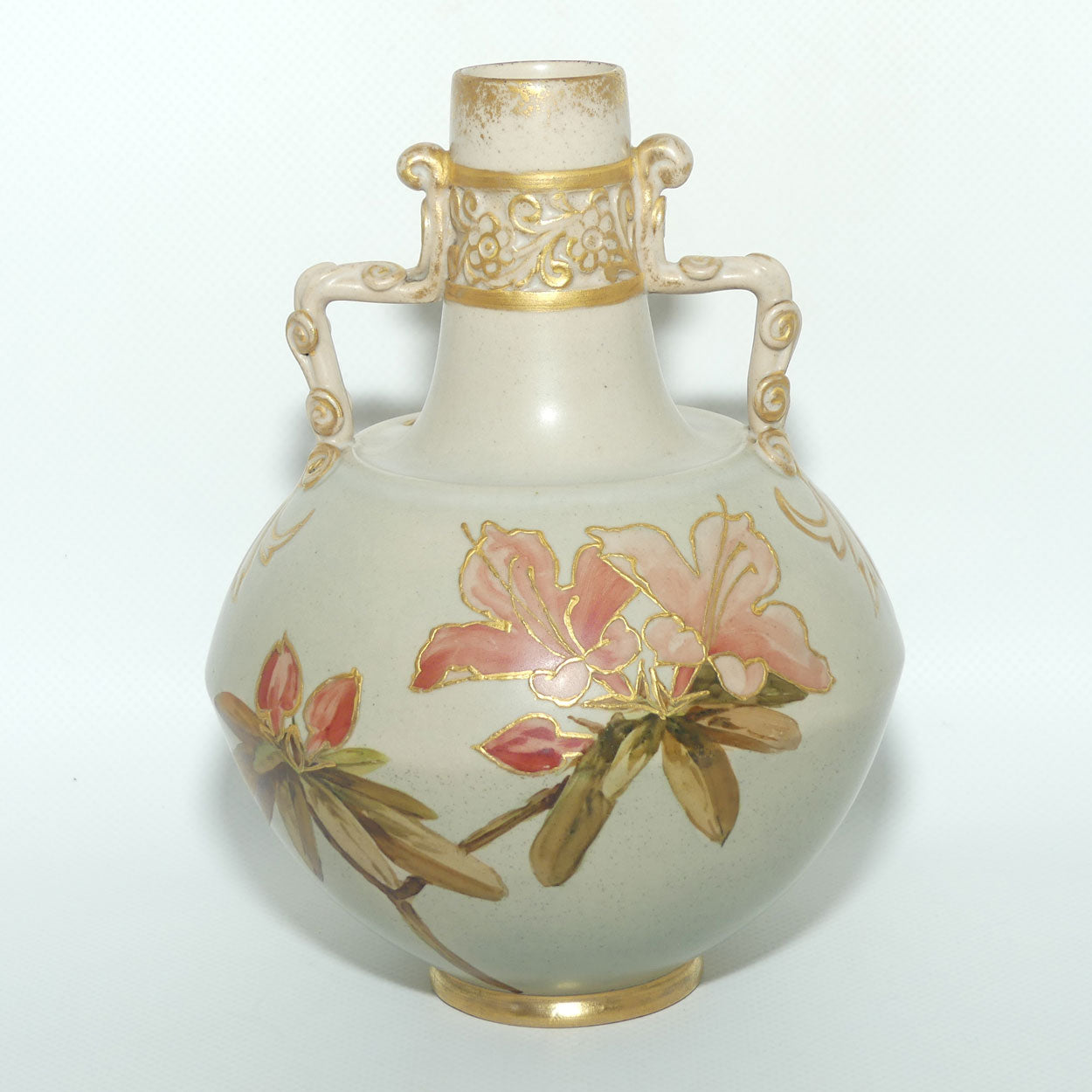 Doulton Lambeth Carrara Ware twin handle vase decorated with gilt tube lined Floral decoration | #2 | Eliza Simmance and Kate Rogers