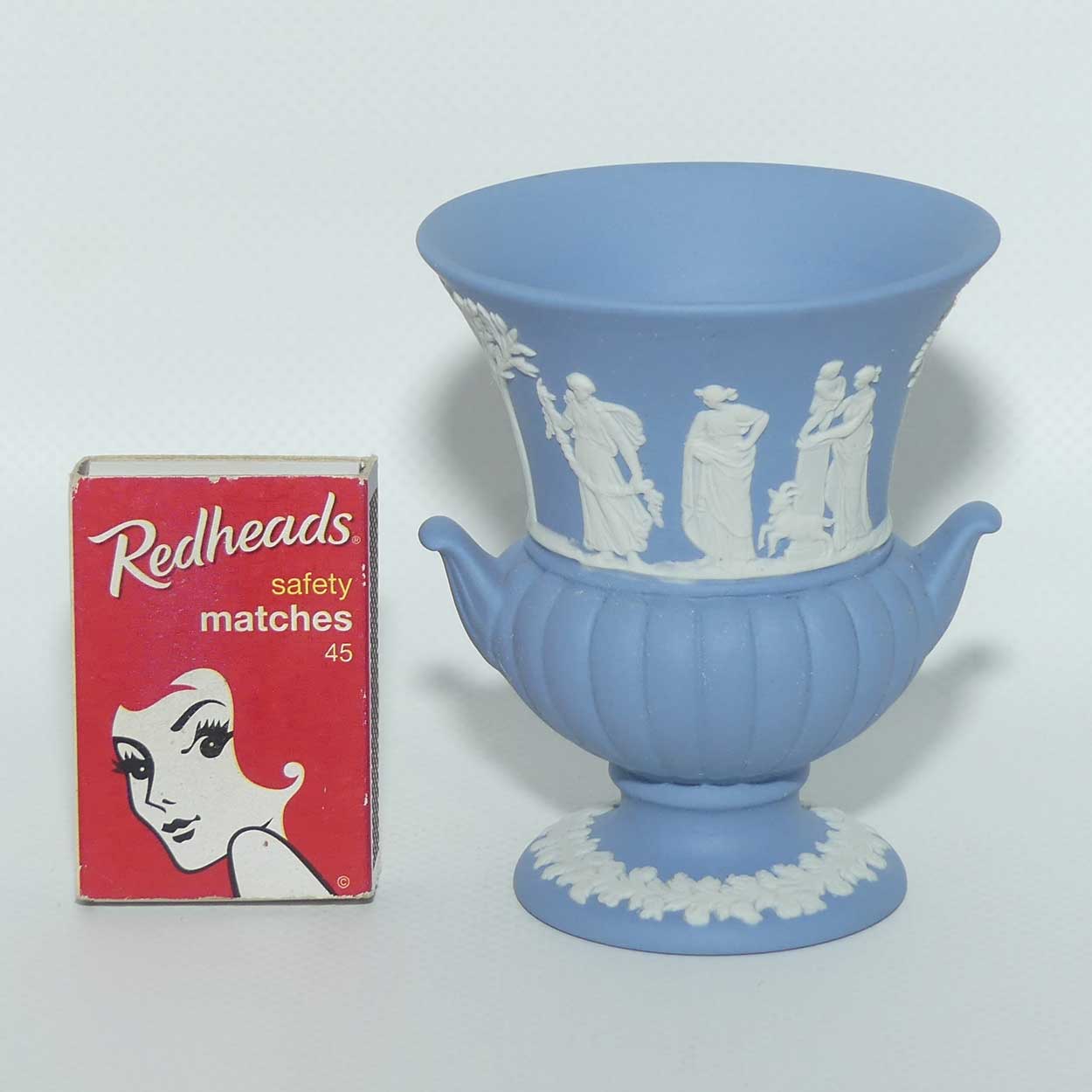 Wedgwood Jasper | White on Pale Blue | Maidens Campagna shape vase | #1