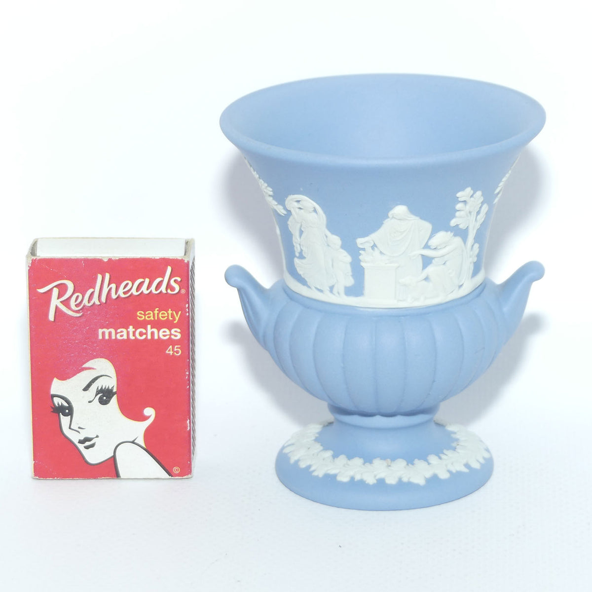Wedgwood Jasper | White on Pale Blue | Maidens Campagna shape vase | #3