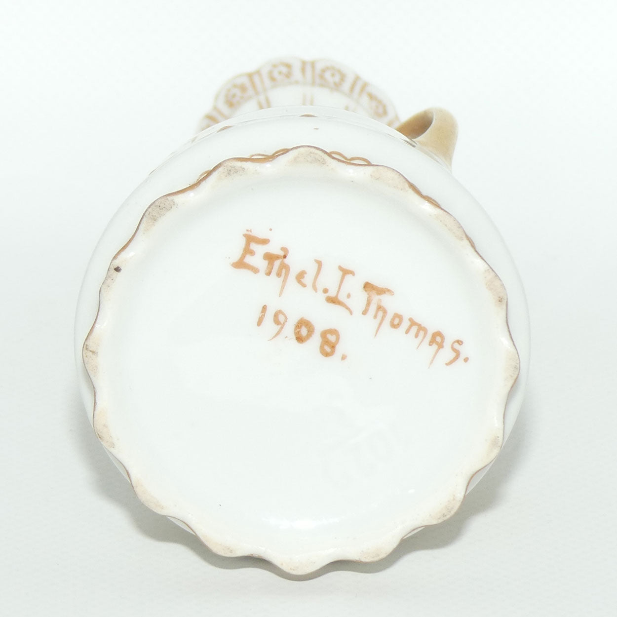 Early Australian China Painted twin handle bud vase depicting Worcester Birds | Ethel L Thomas 1908