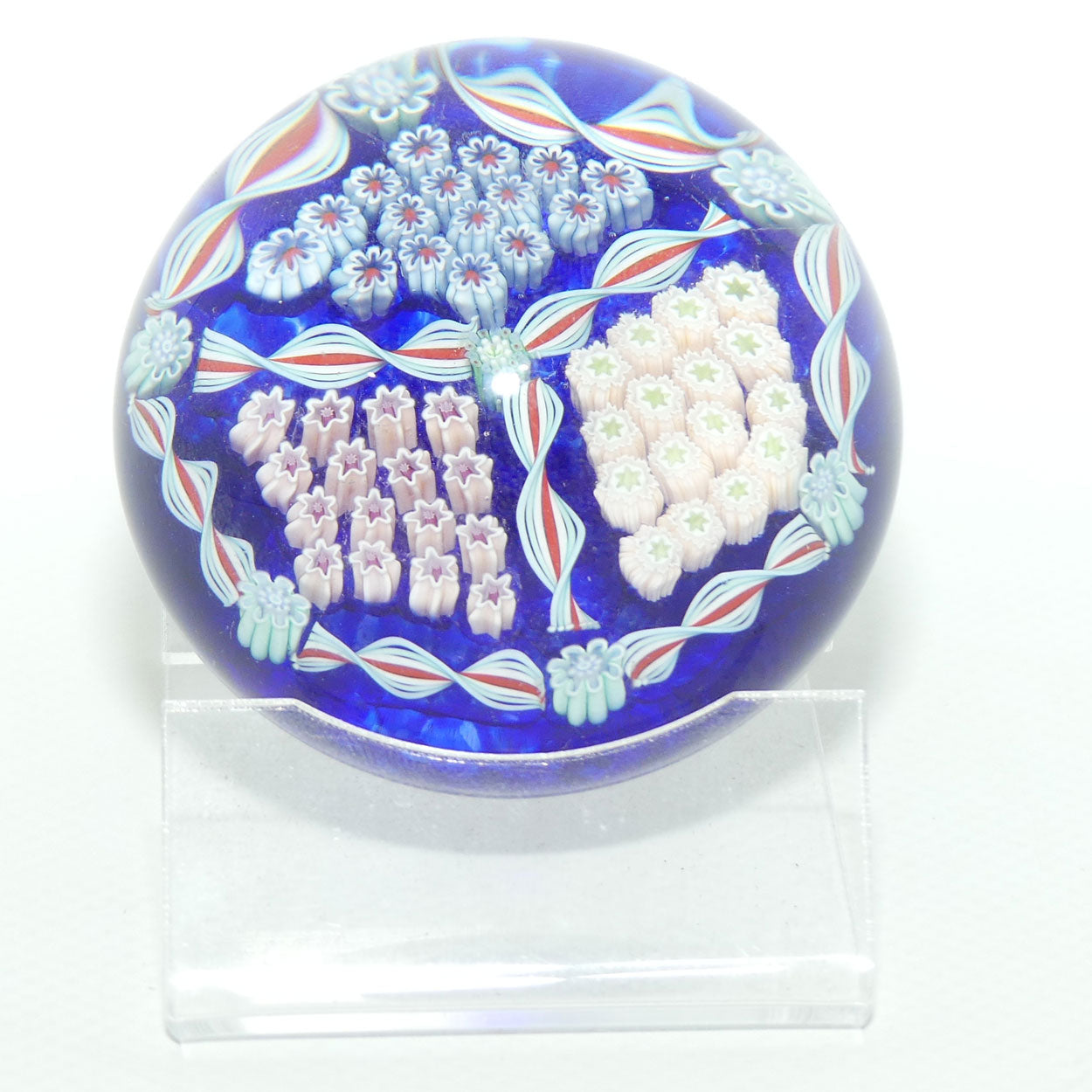 John Deacons Scotland Millefiori Triple Spoke Hub small paperweight | Blue