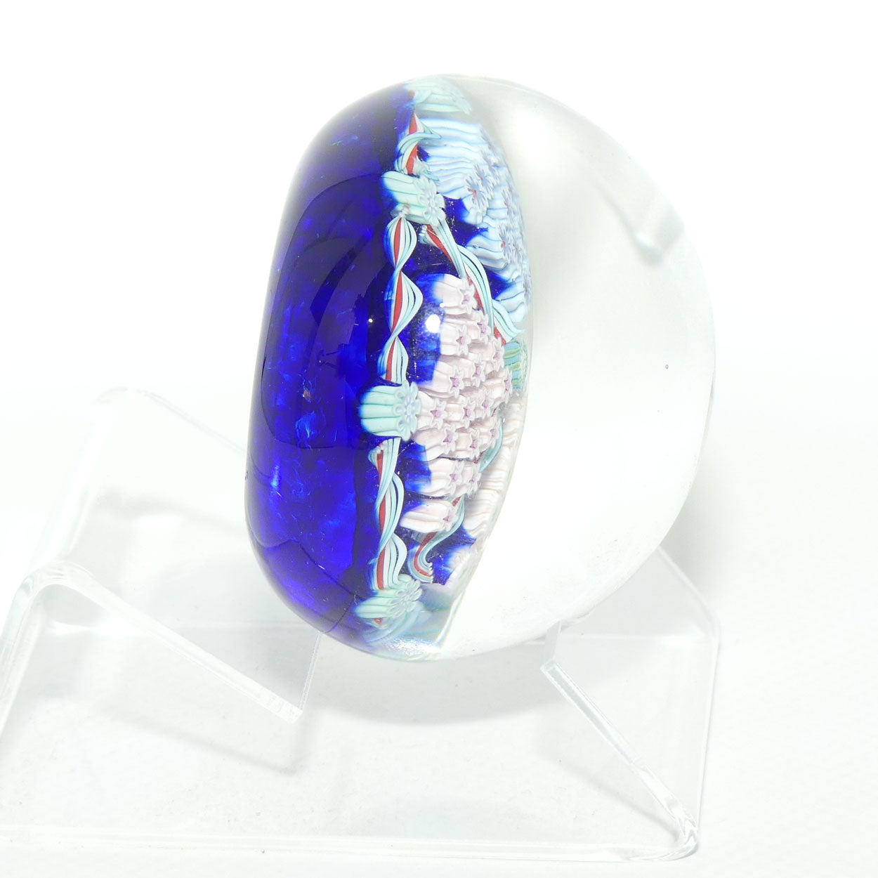 John Deacons Scotland Millefiori Triple Spoke Hub small paperweight | Blue