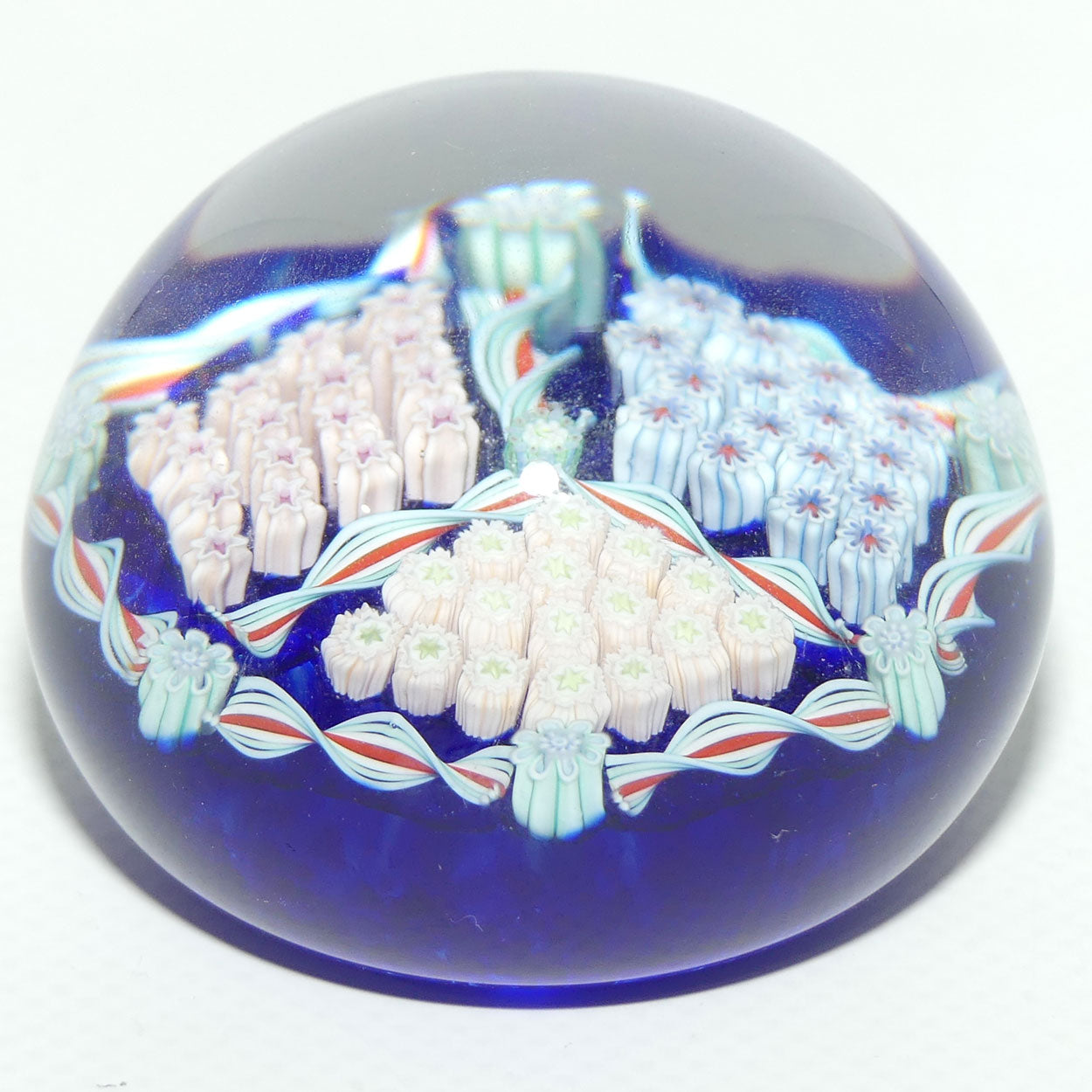 John Deacons Scotland Millefiori Triple Spoke Hub small paperweight | Blue