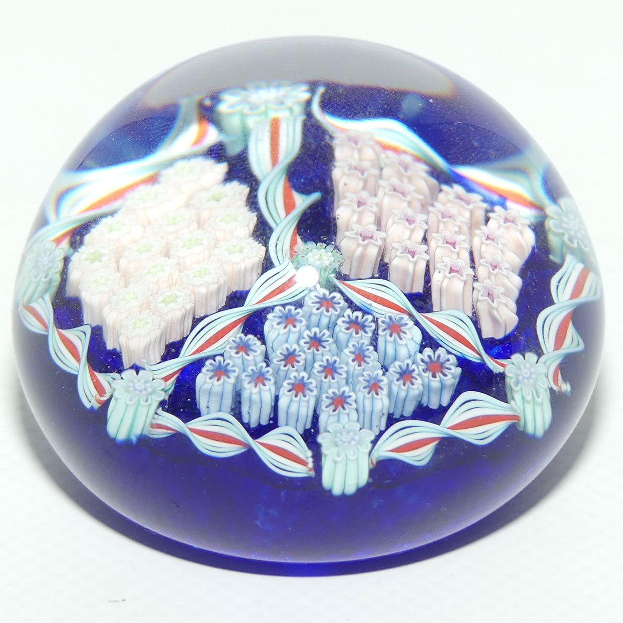 John Deacons Scotland Millefiori Triple Spoke Hub small paperweight | Blue