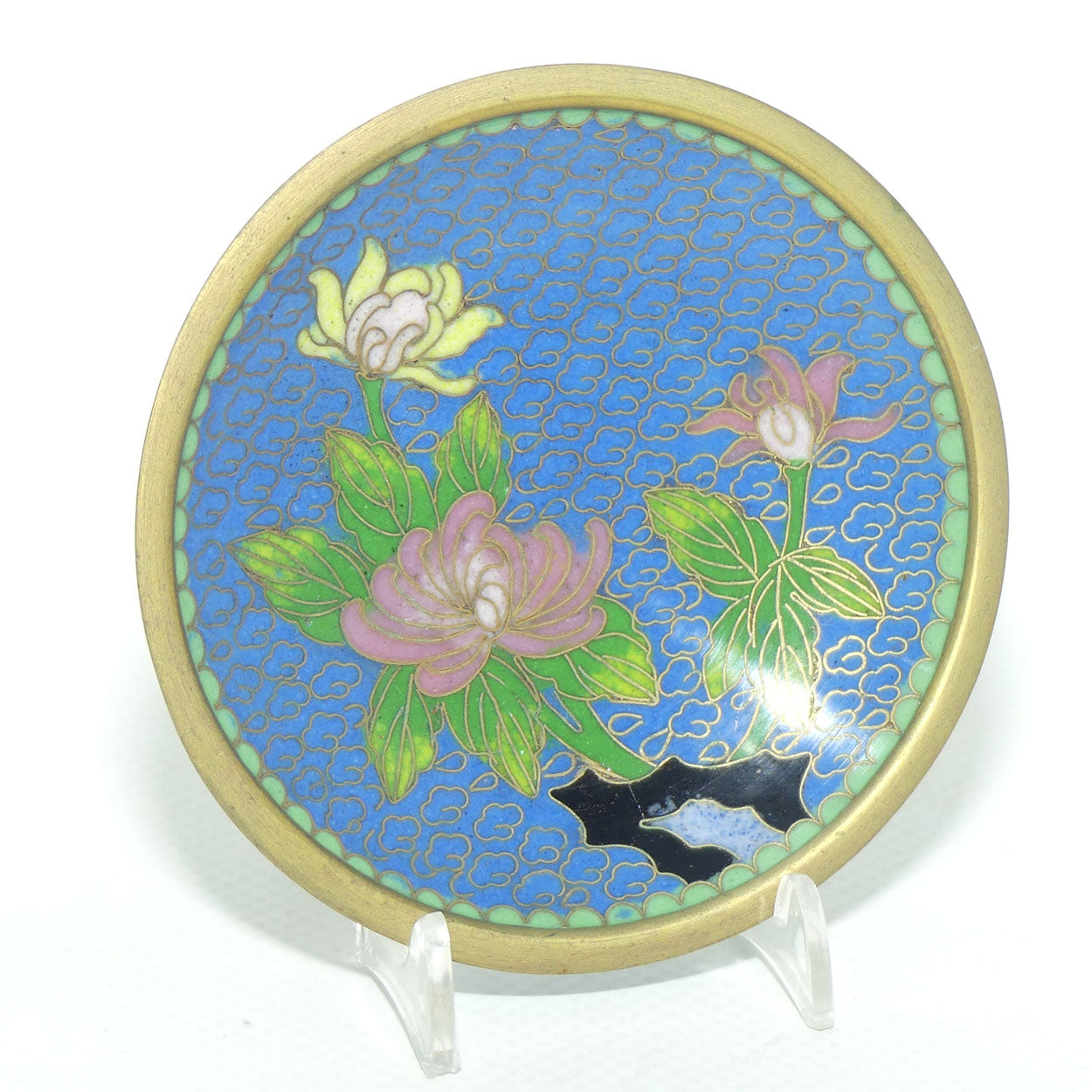 Cloisonne Pin Dish | Blue Ground | Floral motif | 8cm diam