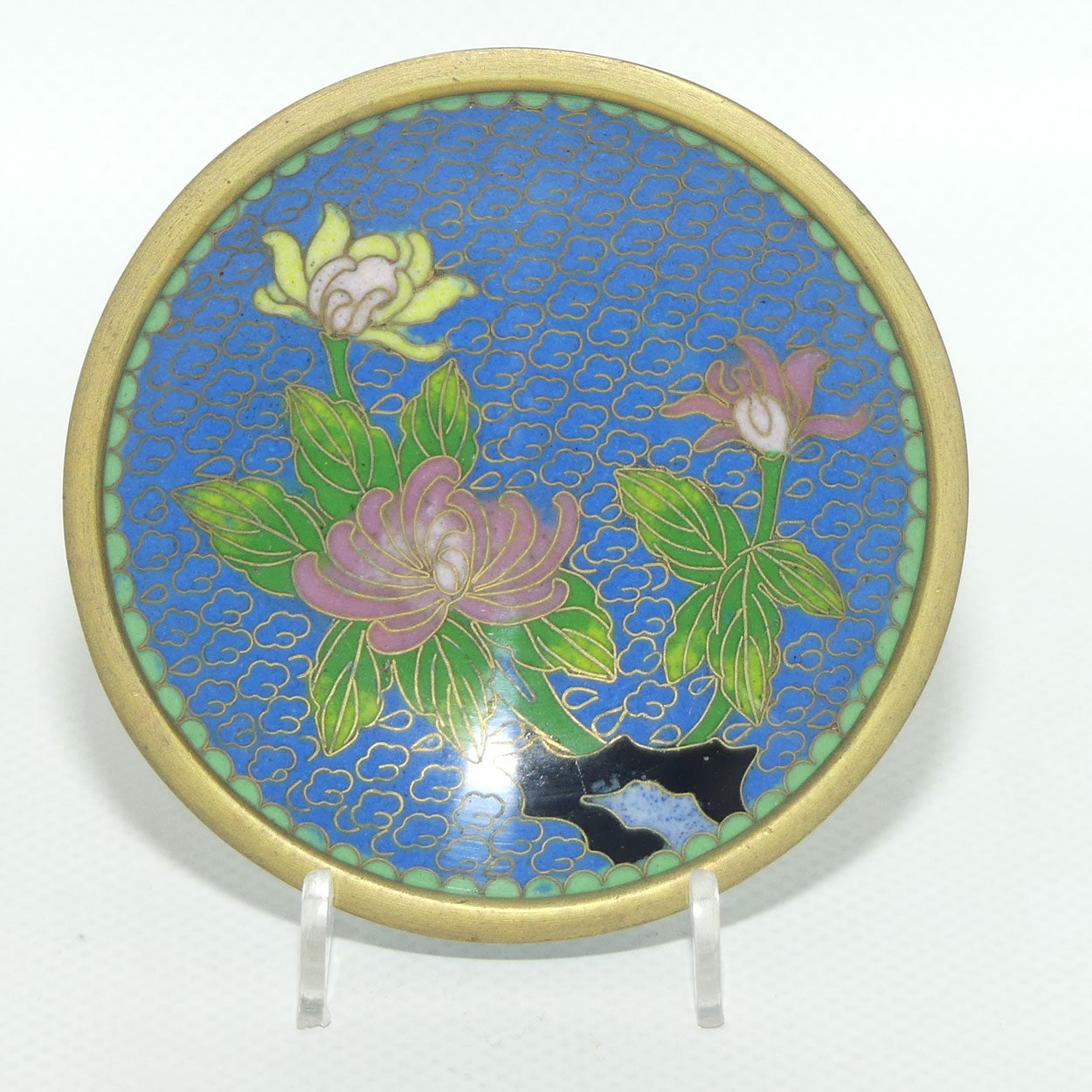 Cloisonne Pin Dish | Blue Ground | Floral motif | 8cm diam
