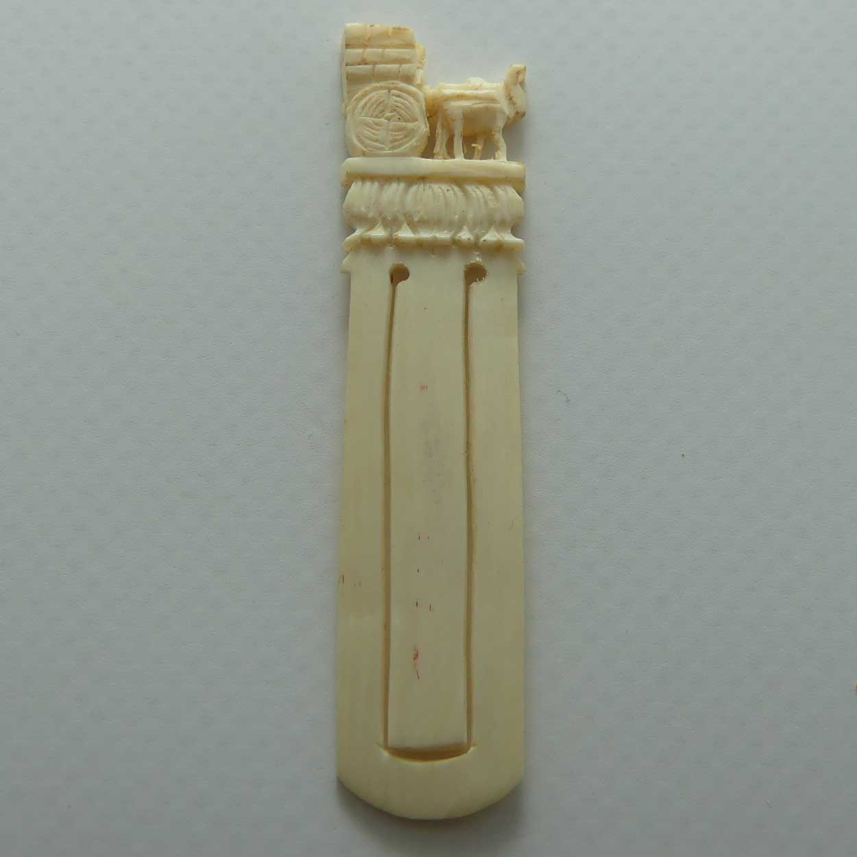 Carved Ivory small Elephant towing Wagon page marker | book mark