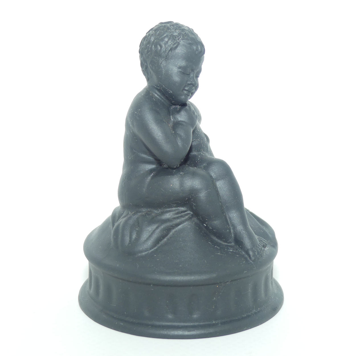 Wedgwood Basalt small figure | Cupid seated Resting against Quiver | Bow beside