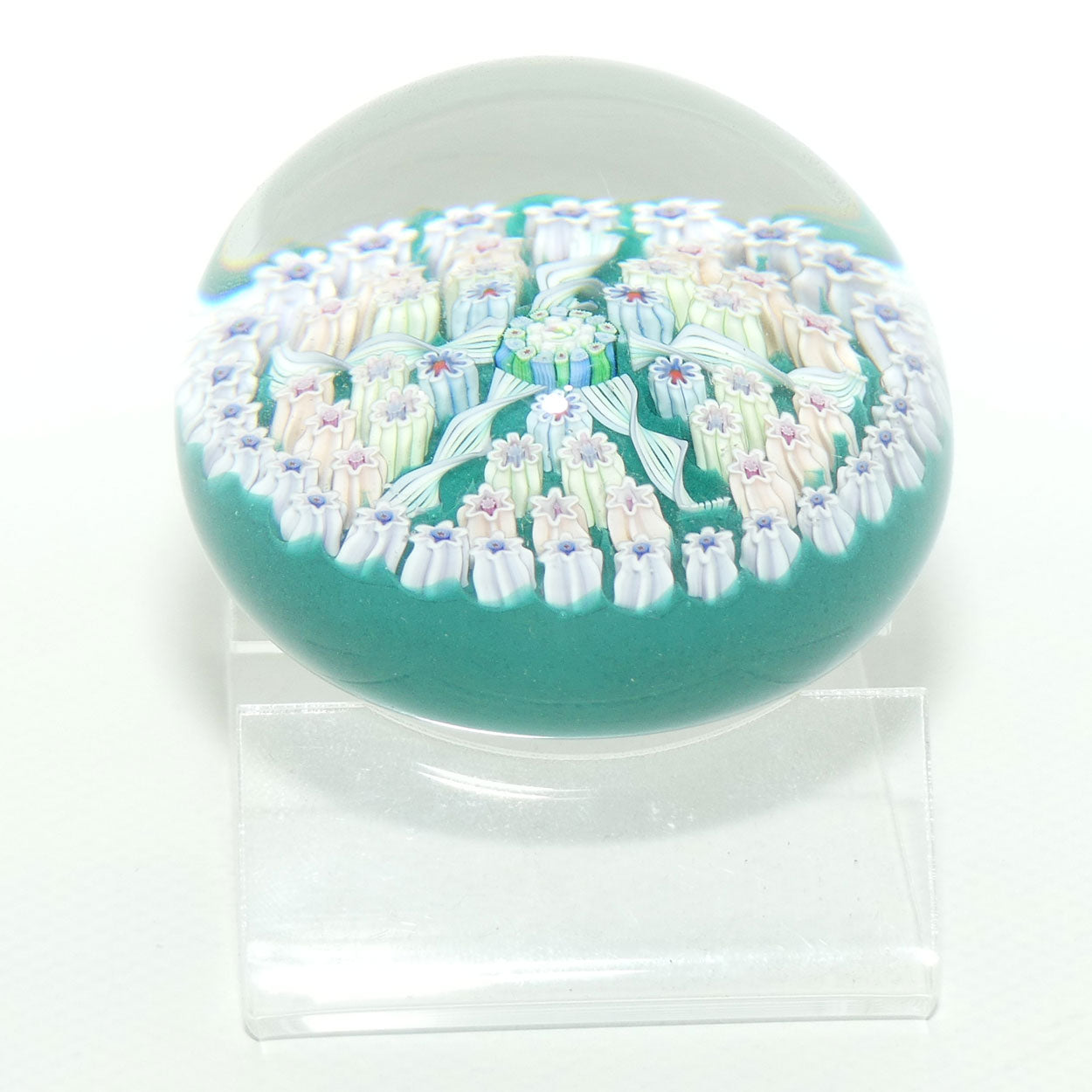 John Deacons Scotland Millefiori 5 Spoke small paperweight | Emerald