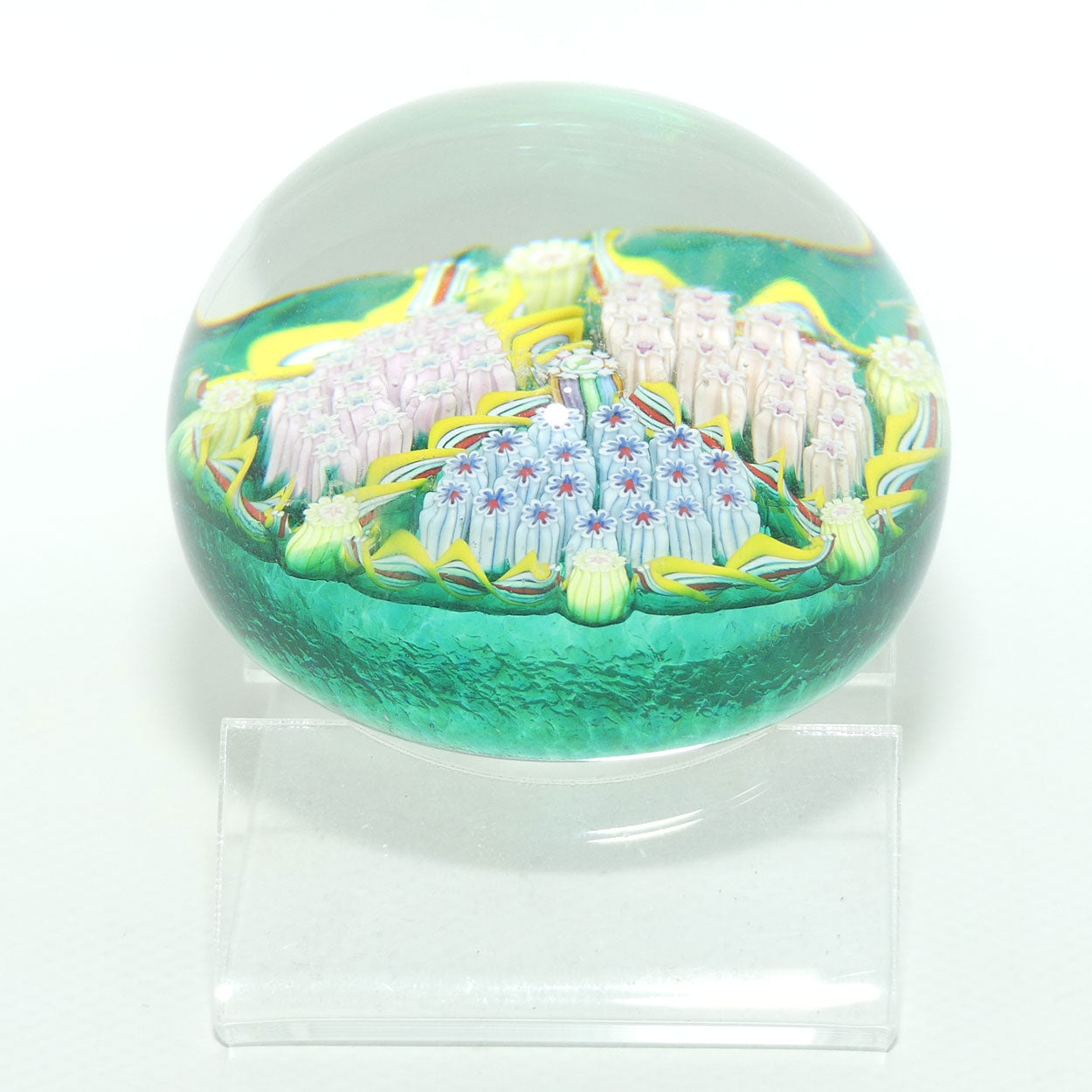 John Deacons Scotland Millefiori Triple Spoke Hub small paperweight | Emerald