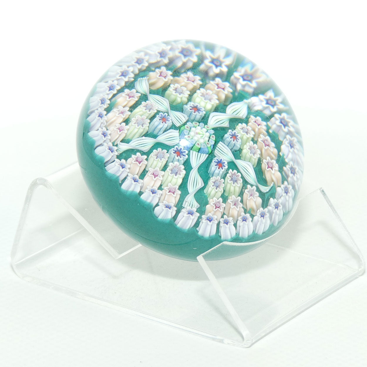 John Deacons Scotland Millefiori 5 Spoke small paperweight | Emerald