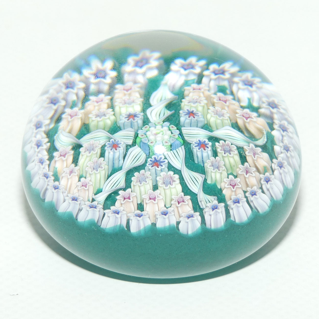 John Deacons Scotland Millefiori 5 Spoke small paperweight | Emerald