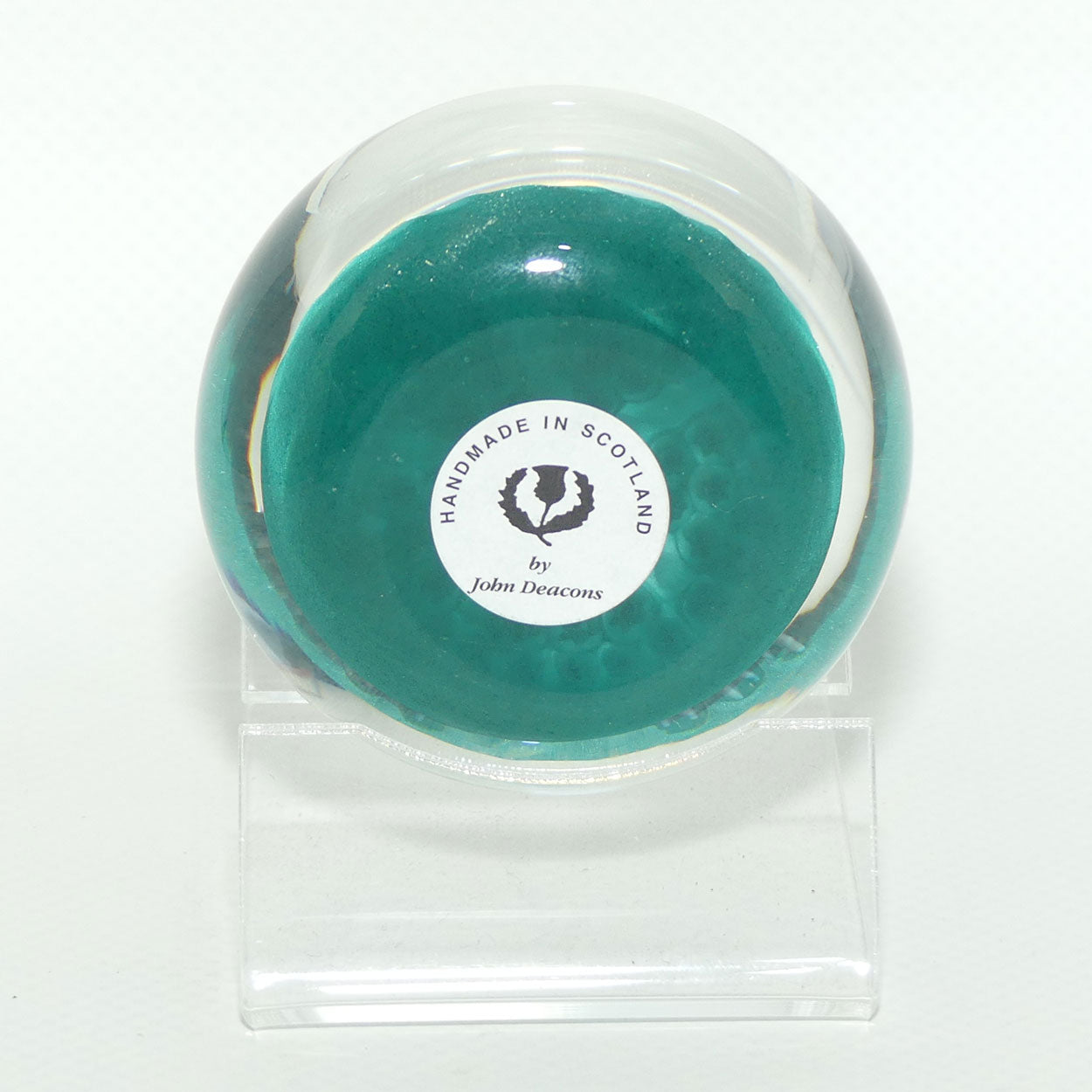 John Deacons Scotland Millefiori 5 Spoke small paperweight | Emerald