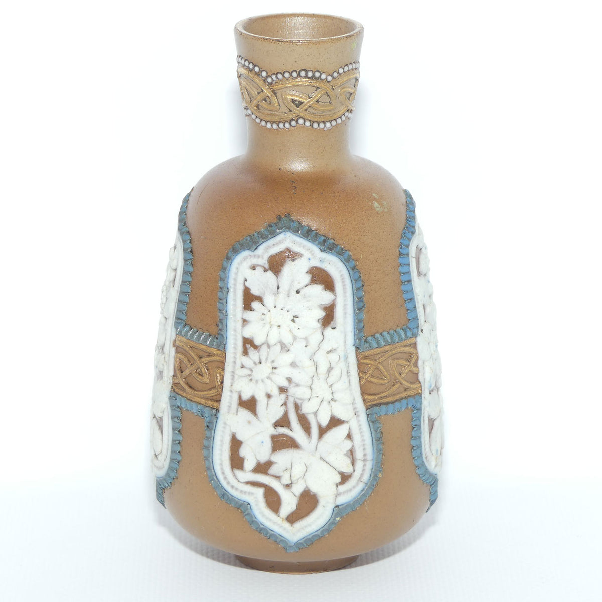 Doulton Lambeth Silicon Floral decorated vase with Blue Beading | Celtic Scrolling