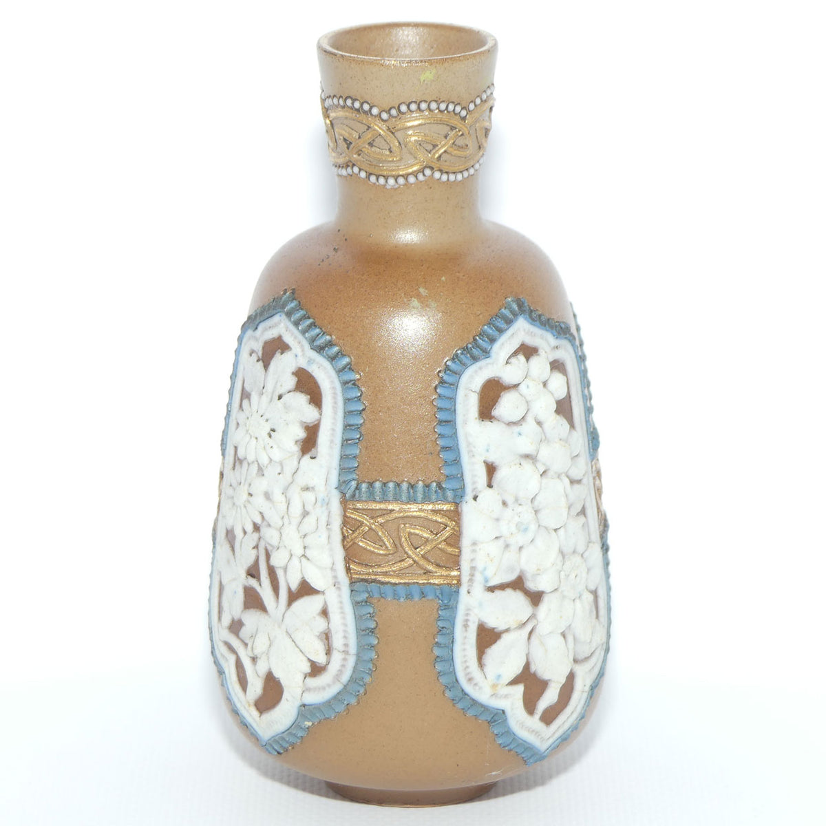 Doulton Lambeth Silicon Floral decorated vase with Blue Beading | Celtic Scrolling