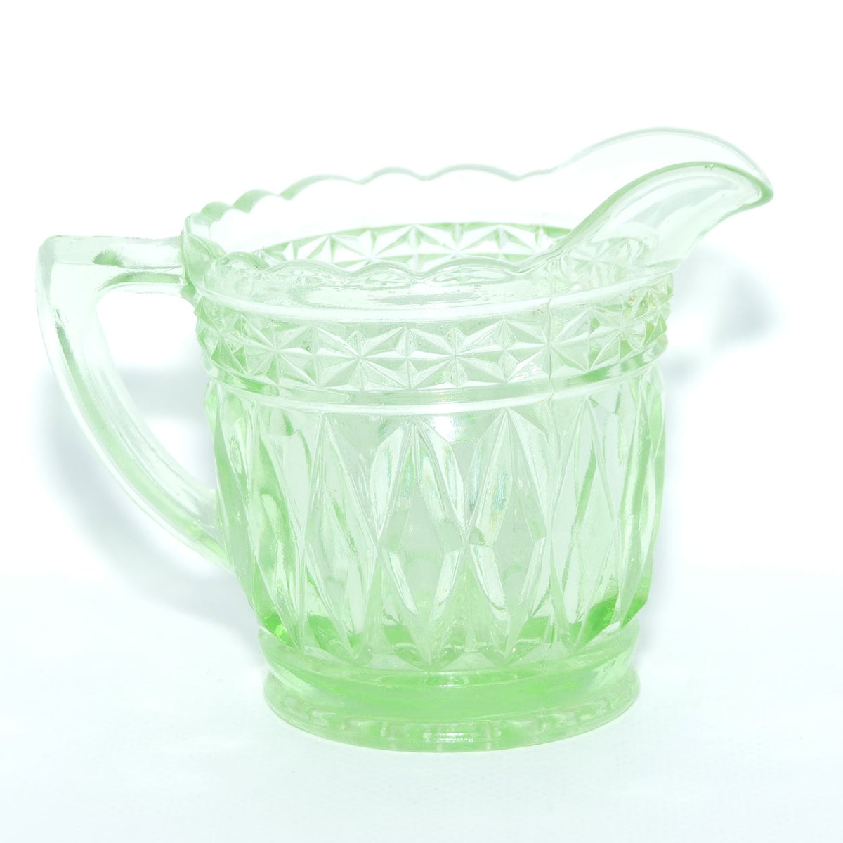 Green Depression Glass Diamond pattern milk jug