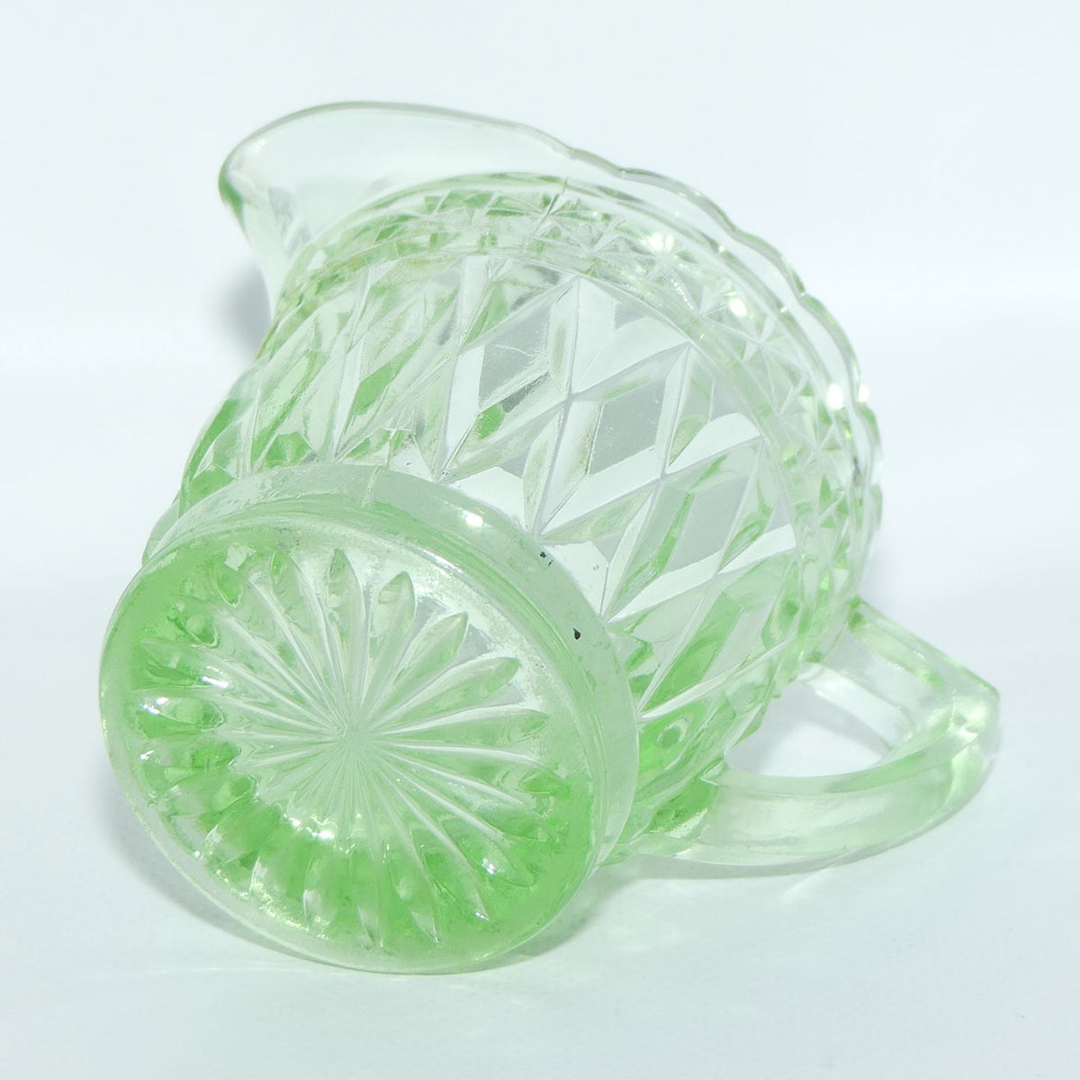 Green Depression Glass Diamond pattern milk jug