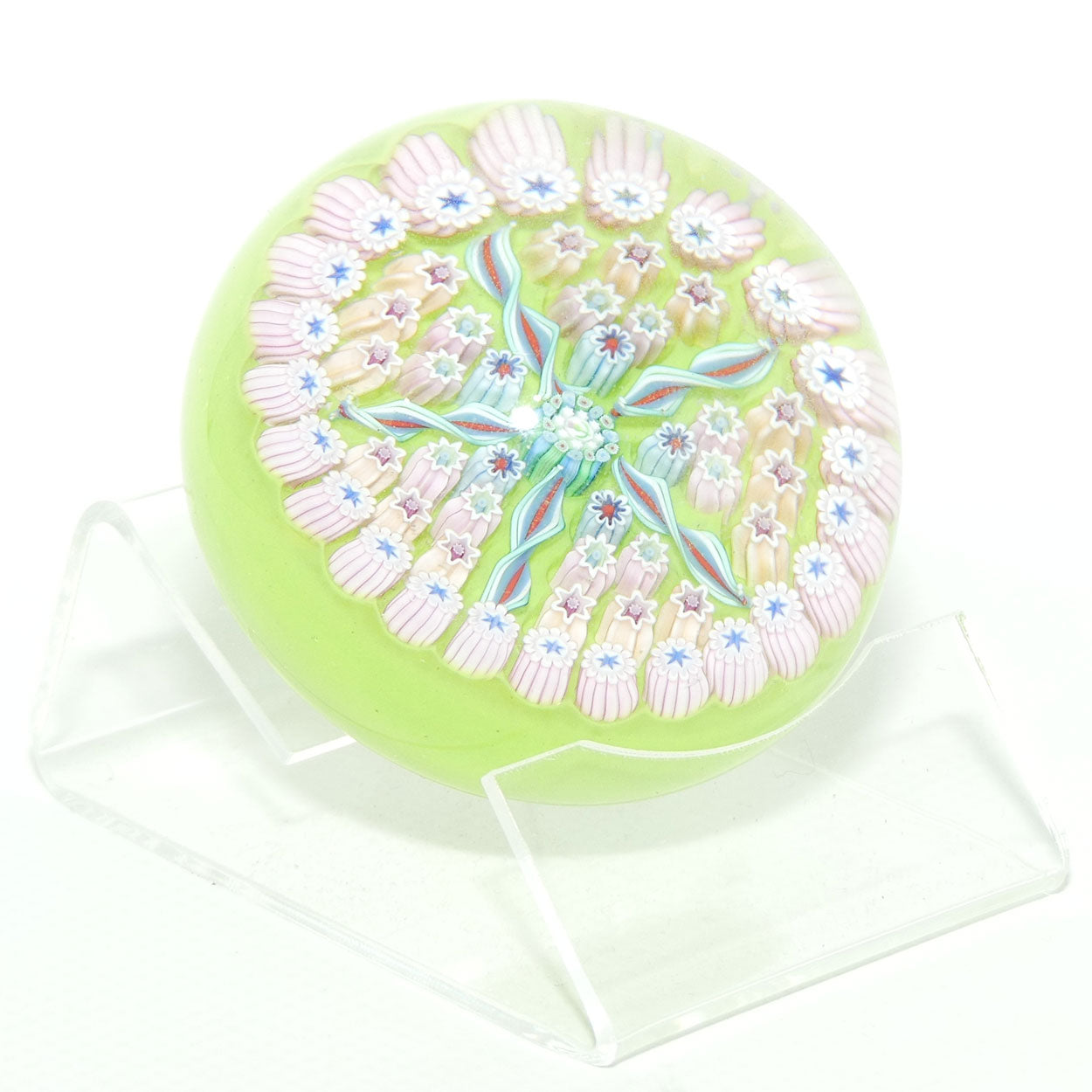 John Deacons Scotland Millefiori 5 Spoke small paperweight | Lime