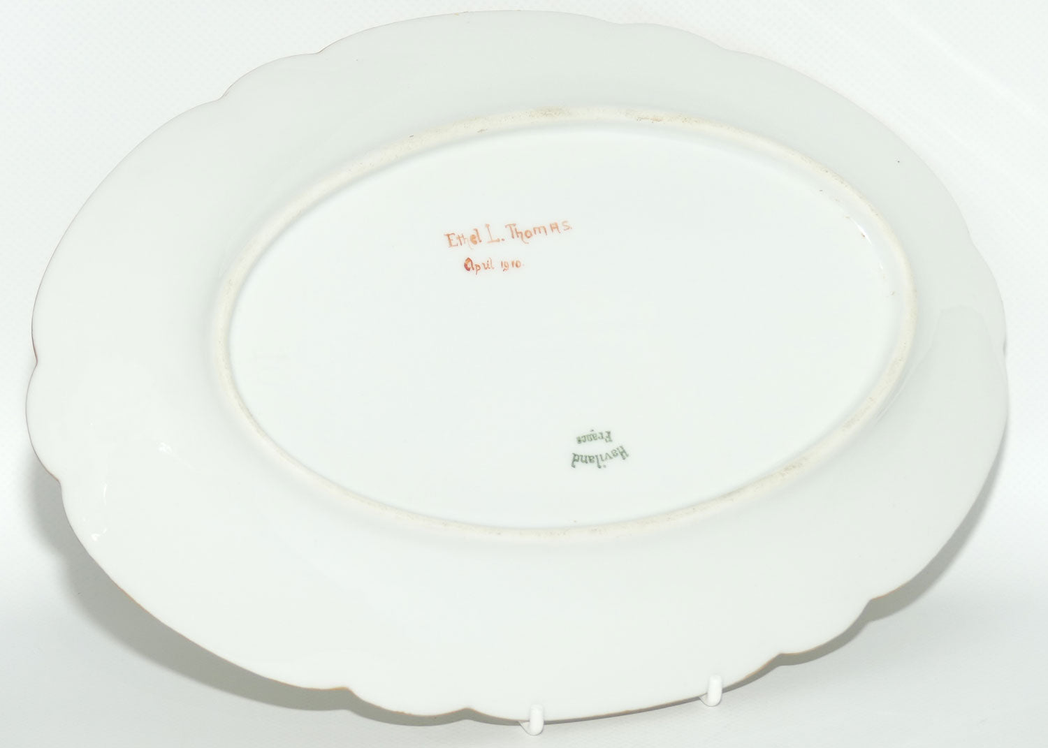 Early Australian China Painted small meat platter decorated with Asiatic Pheasants | 28.5cm | by Ethel L Thomas 1910